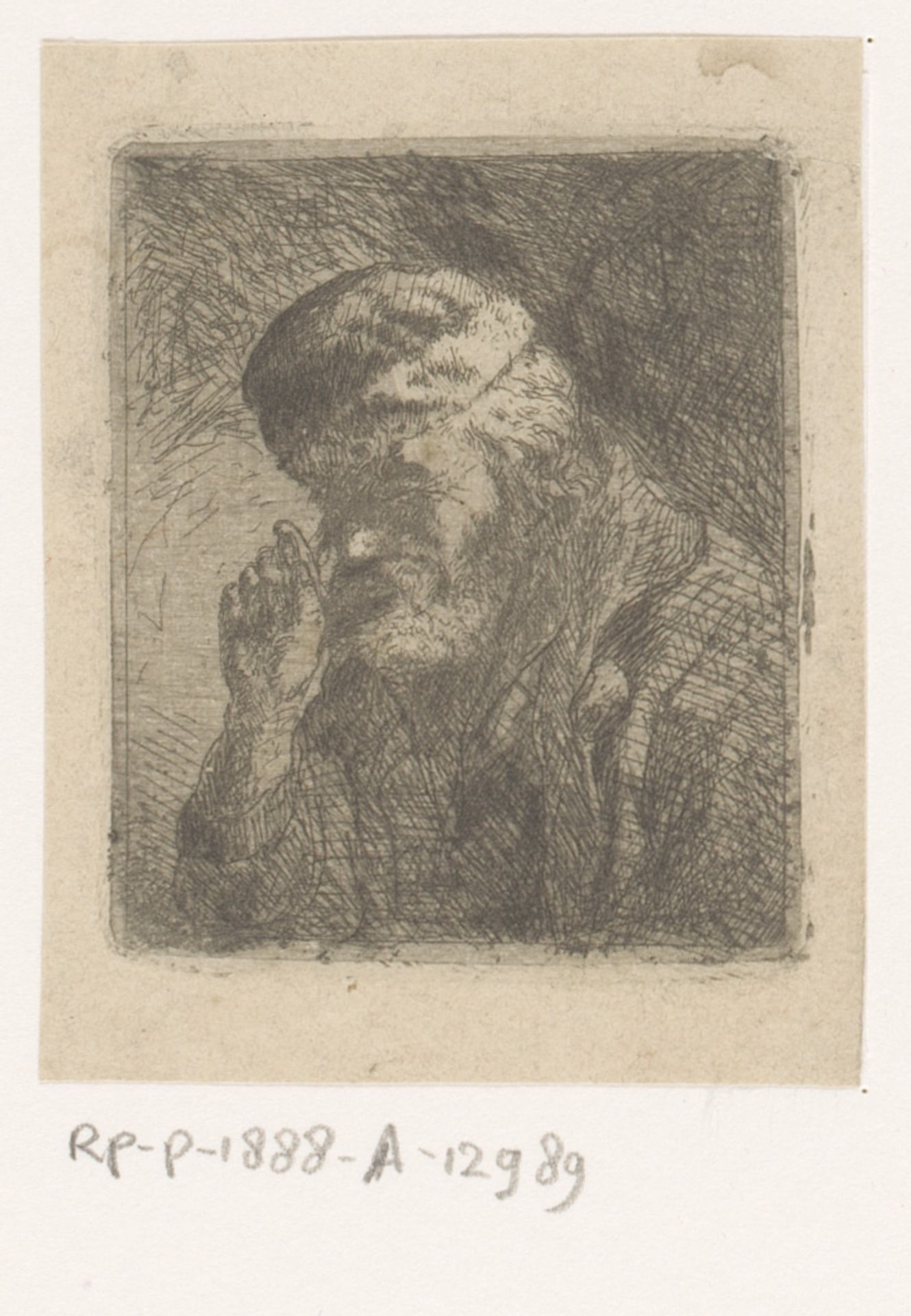 Oude man met hand bij zijn neus by Florent Nicolas Crabeels