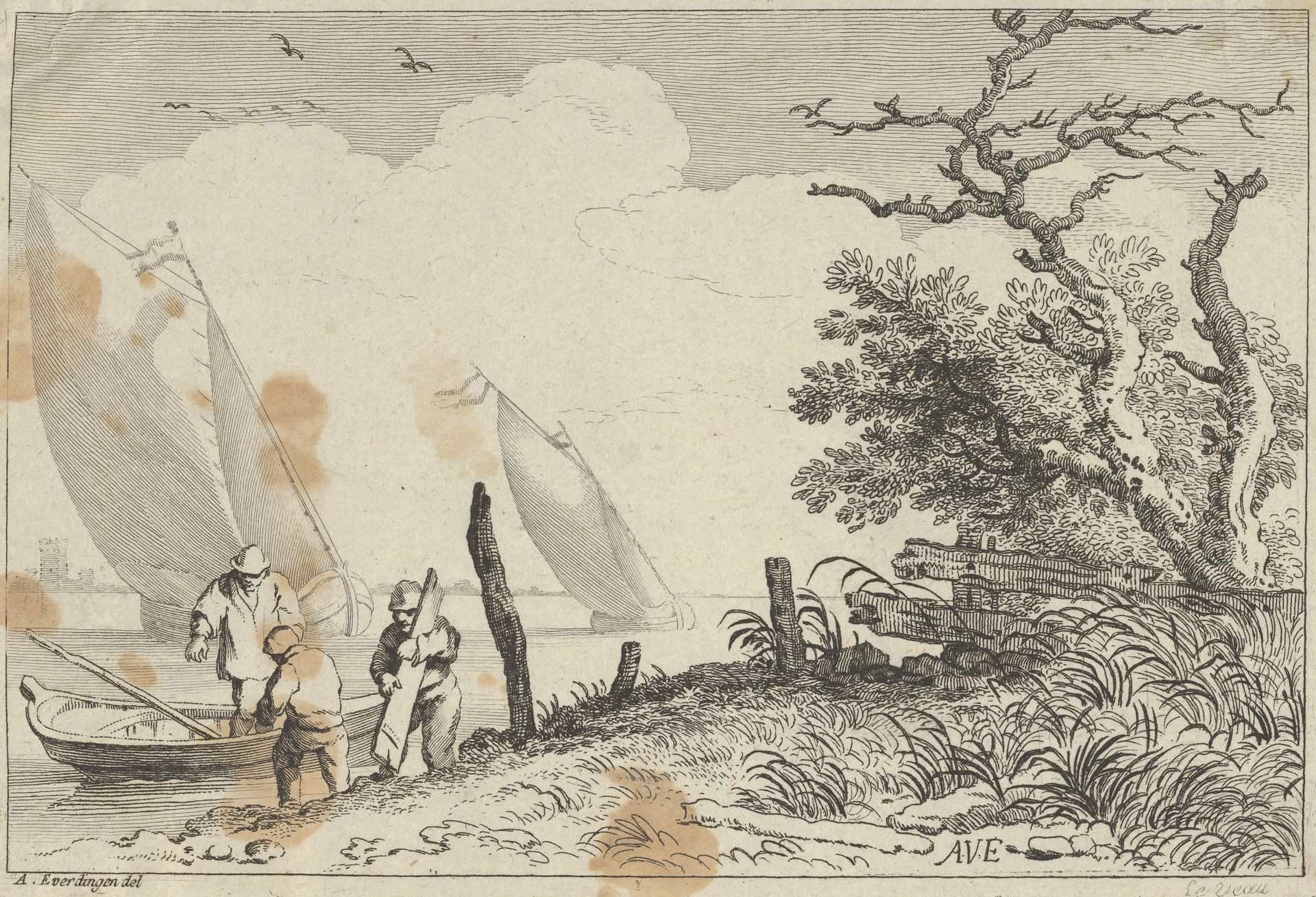 River Landscape with Three Fisherman by Jean Jacques Le Veau