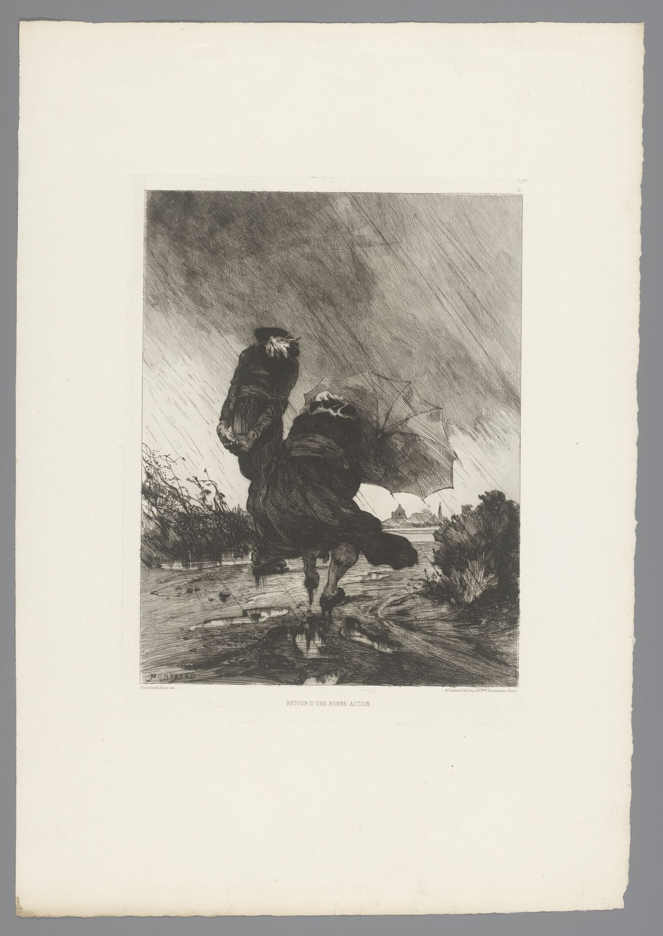 Twee vrouwen in een regenbui by Charles Auguste Loye