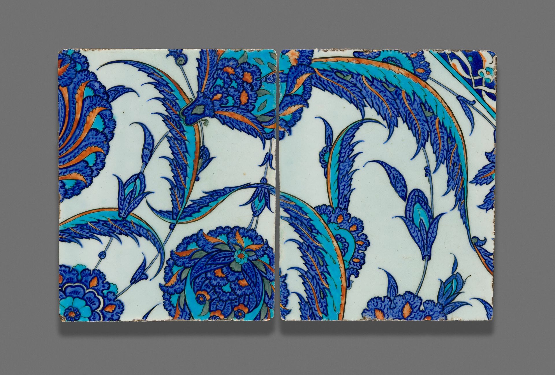 Two Tiles with Continuous Floral Pattern by Anonymous