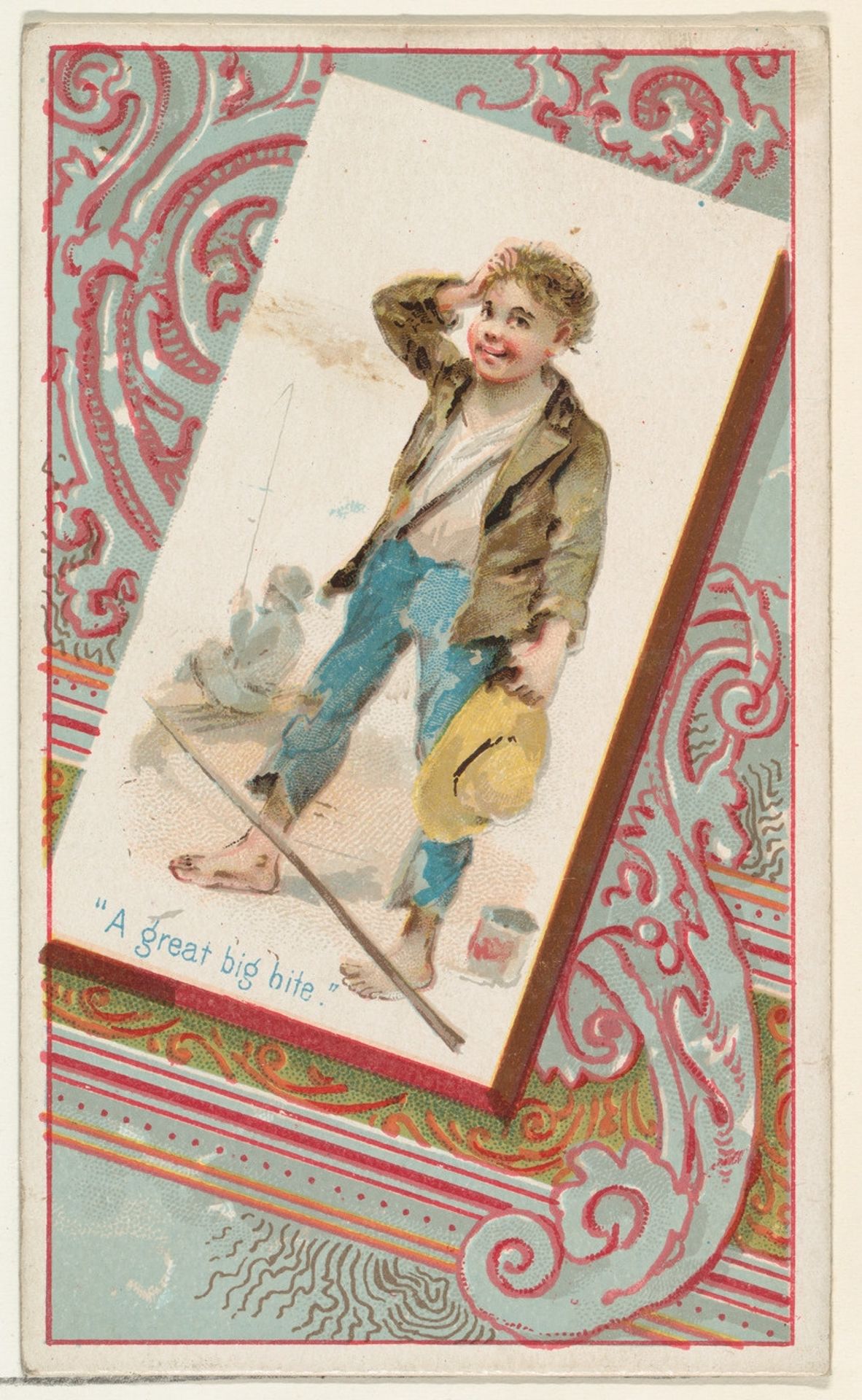 "A great big bite," from the Terrors of America set (N136) issued by Duke Sons & Co. to promote Honest Long Cut Tobacco by W. Duke, Sons & Co.