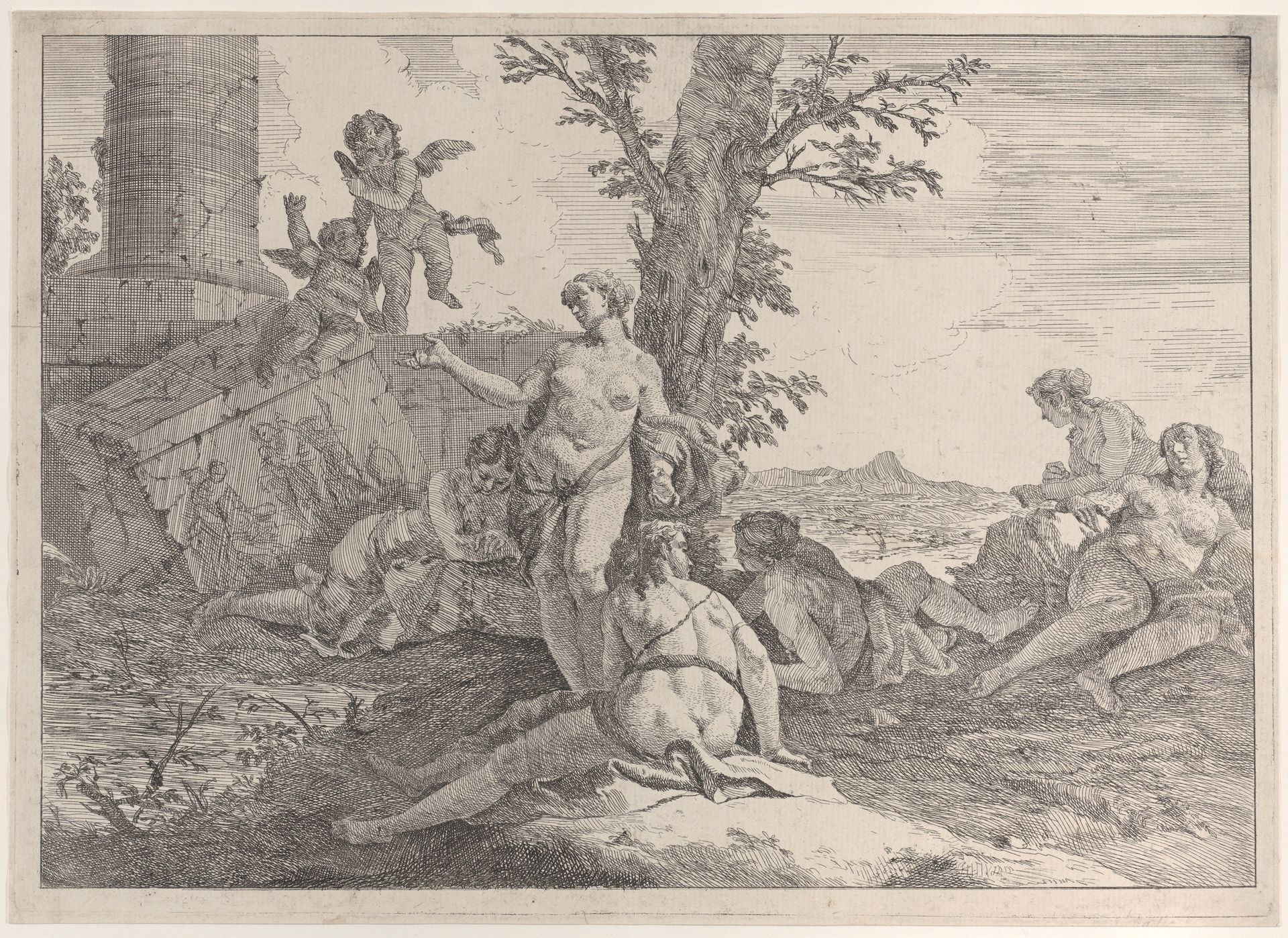 Six nymphs and two putti, from "Bacchanals and Histories" by Francesco Fontebasso