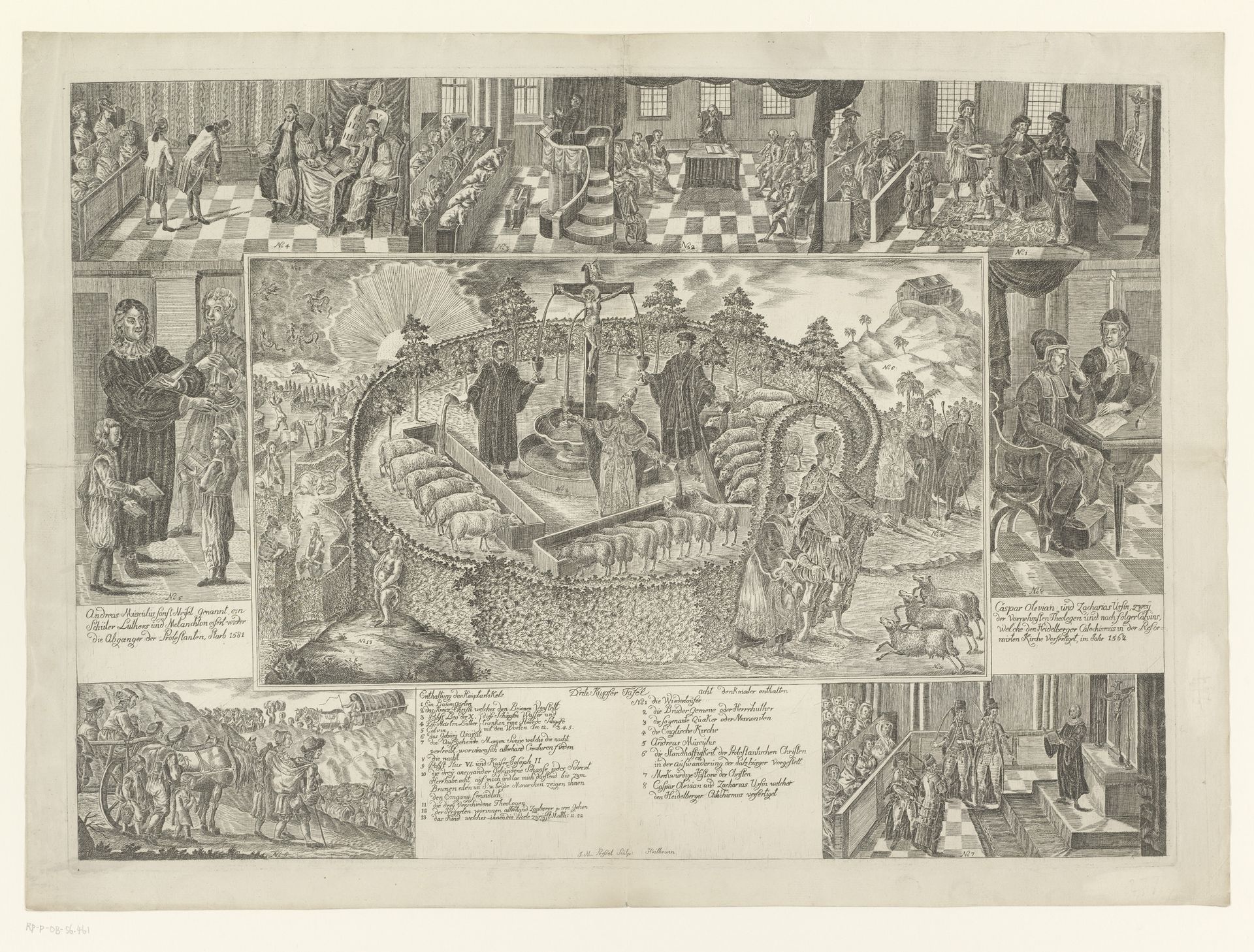 Dertien voorstellingen met protestanten, pausen en theologen by Jakob Michael Pressel