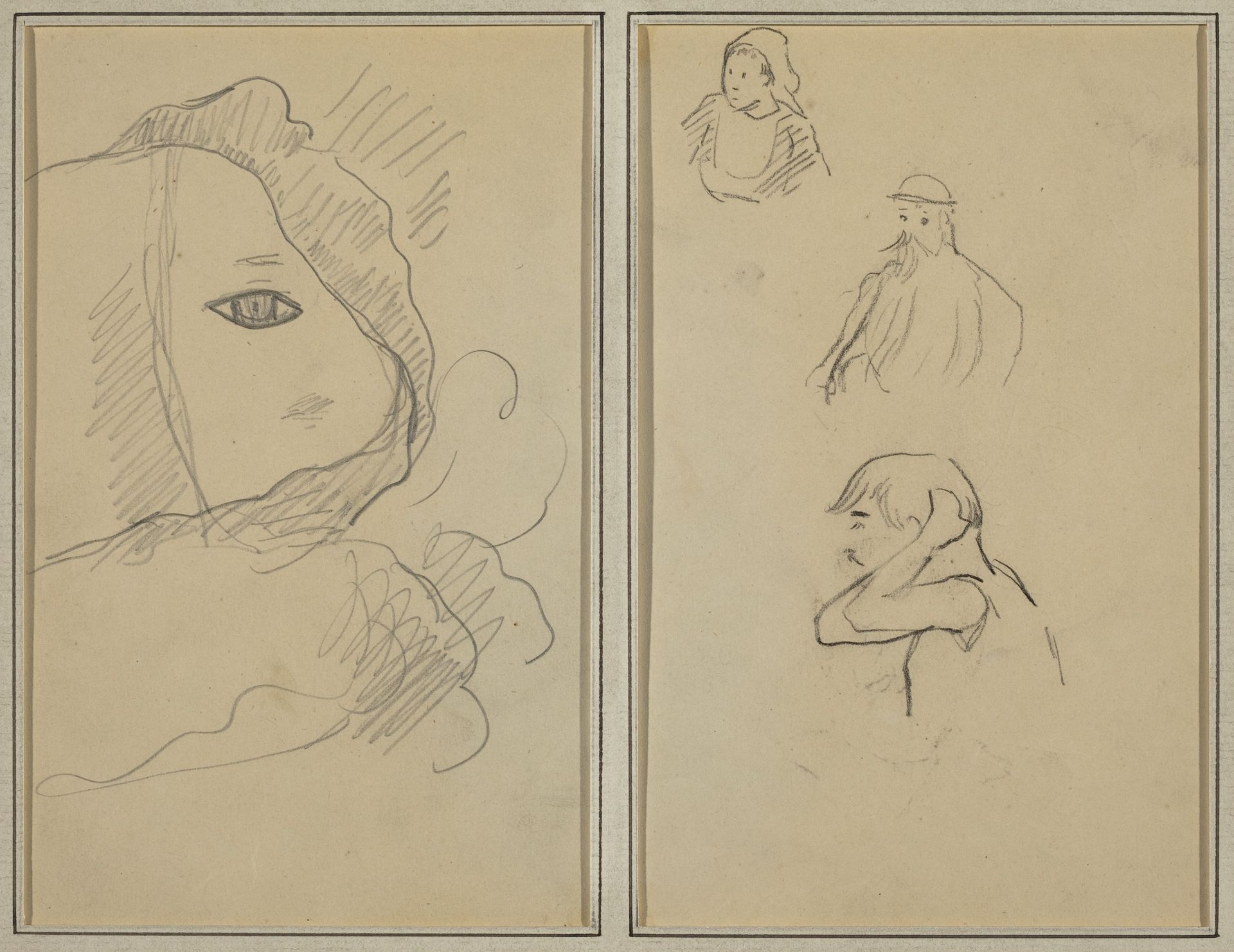 Eye and Part of Face; A Breton Woman and Two Men [recto] by Paul Gauguin
