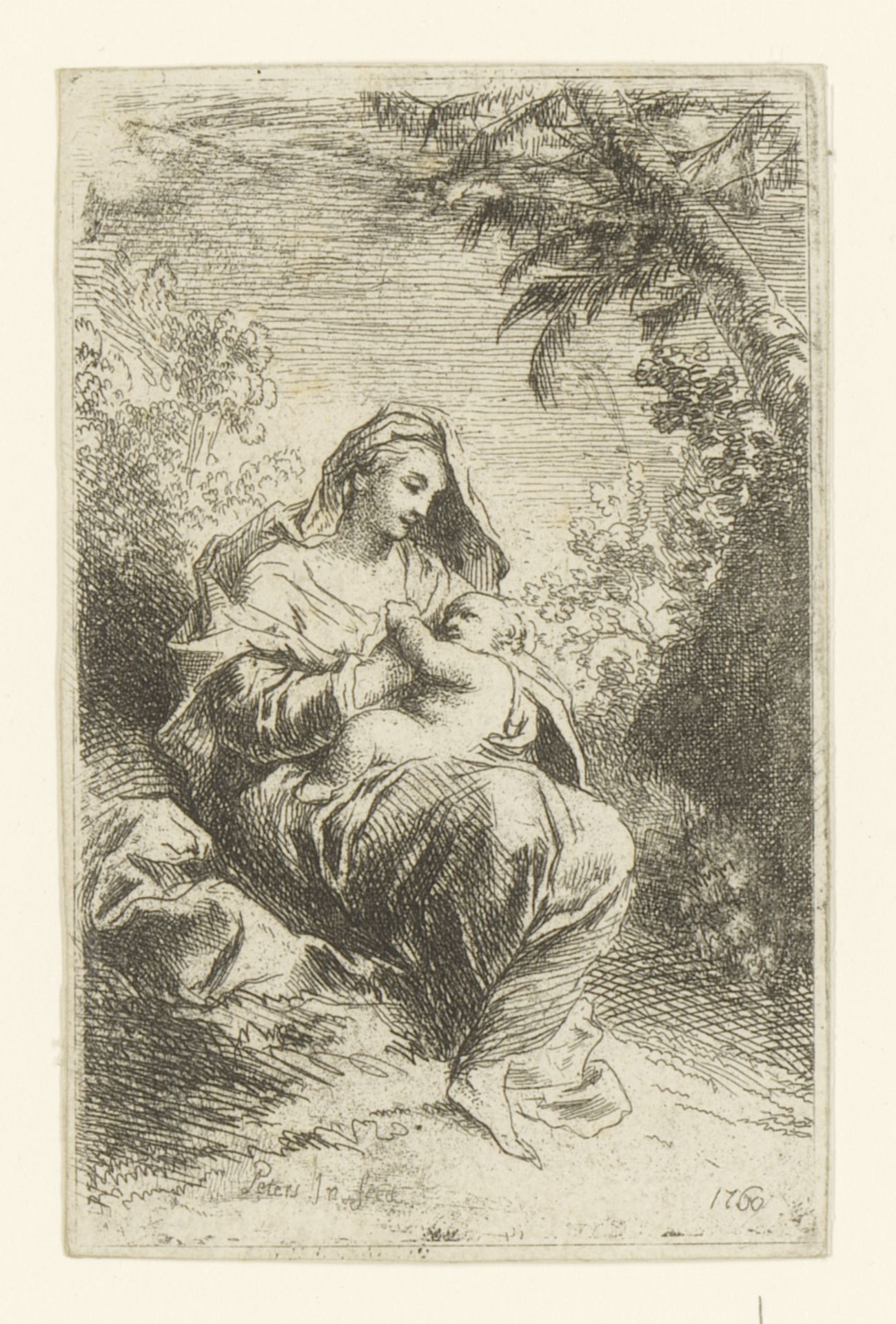 Madonna met kind voedend in de openlucht by Franz Lucas Peters