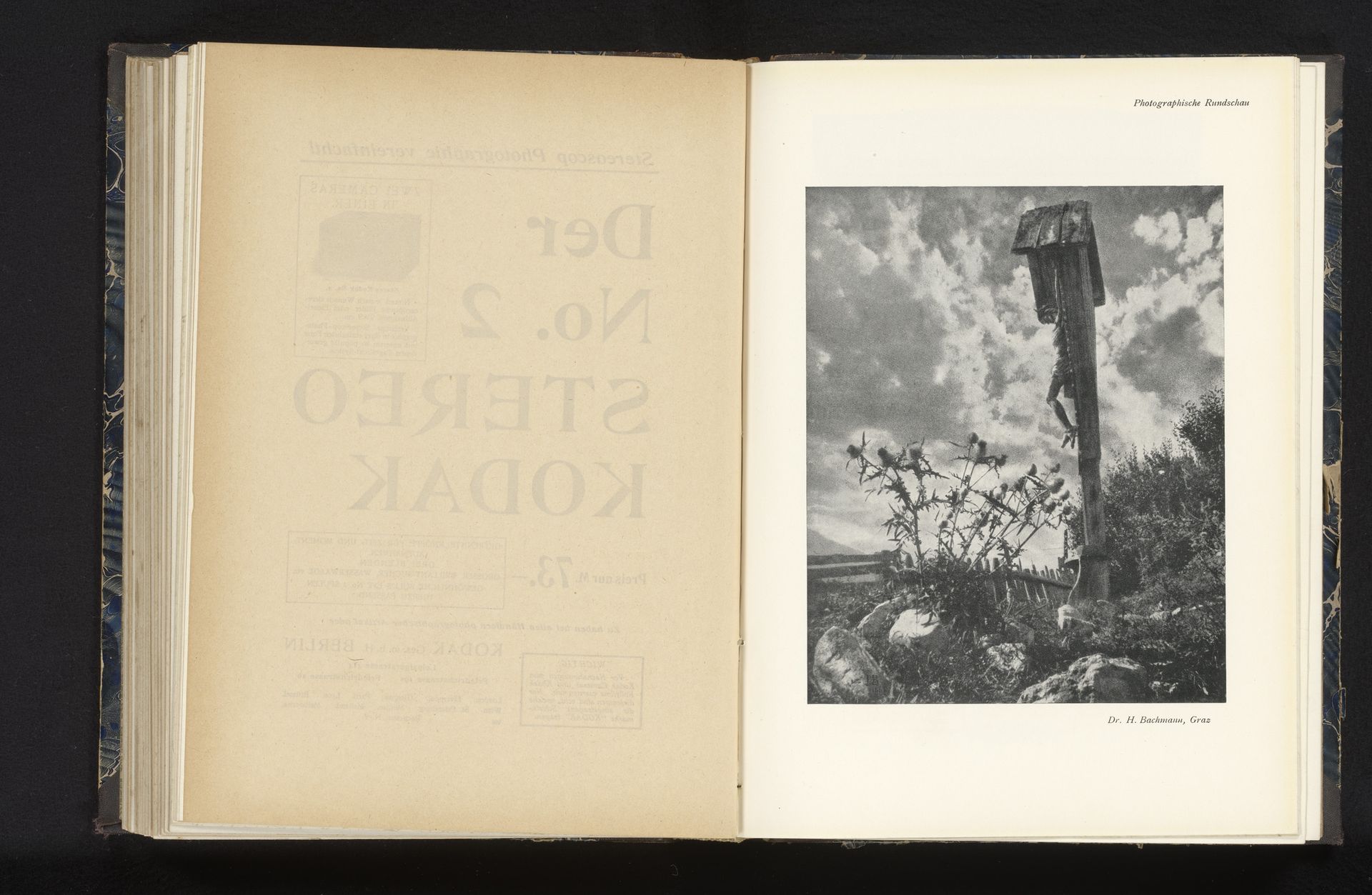 Gezicht op een beeld van een gekruisigde jezus met op de achtergrond bomen by H. Bachmann
