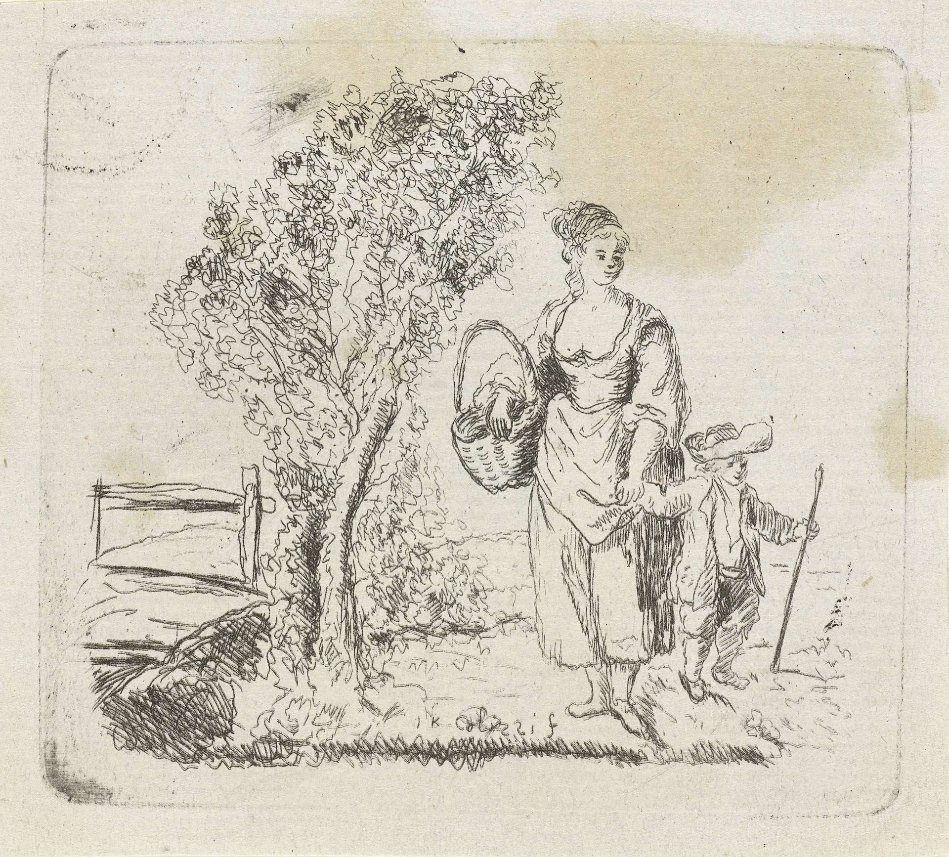 Moeder met kind in landschap by Johan Antoni Kauclitz Colizzi