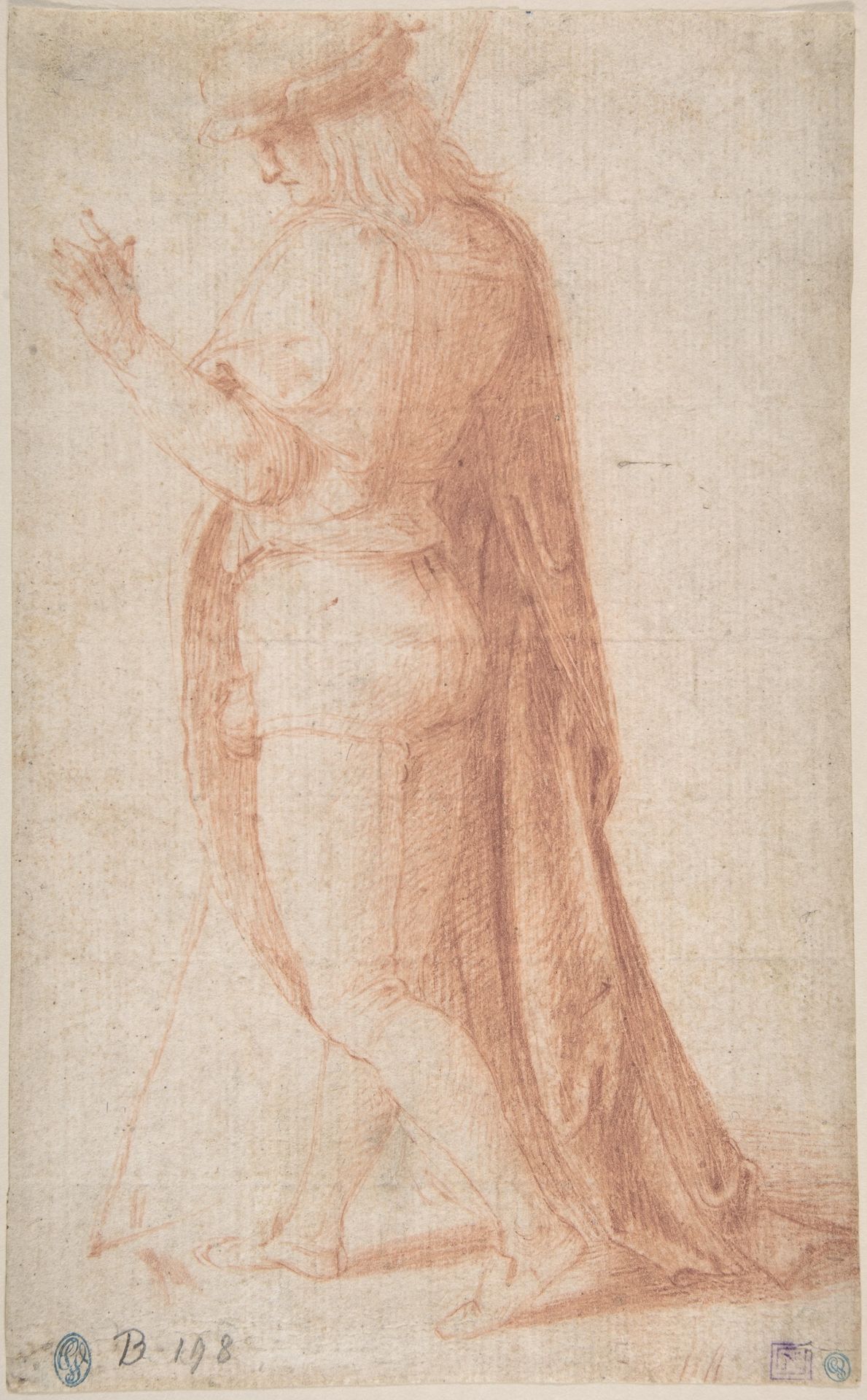 Young Man Standing in Profile Facing Left (recto); Sketch of Two Capitals (verso) by Bachiacca (Francesco d'Ubertino Verdi)