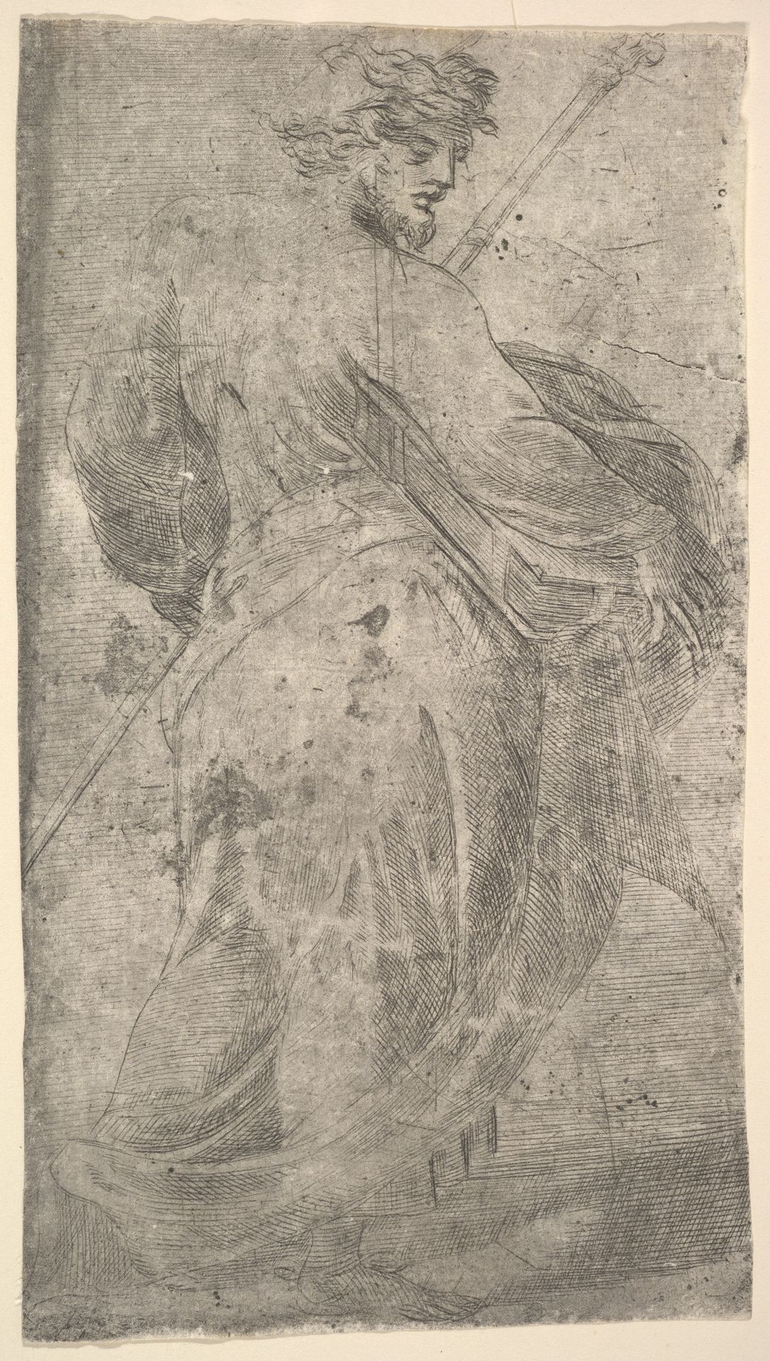 Saint James Major, a staff in his left hand, book in his right, from "Christ and the Apostles" by Andrea Schiavone (Andrea Meldola)