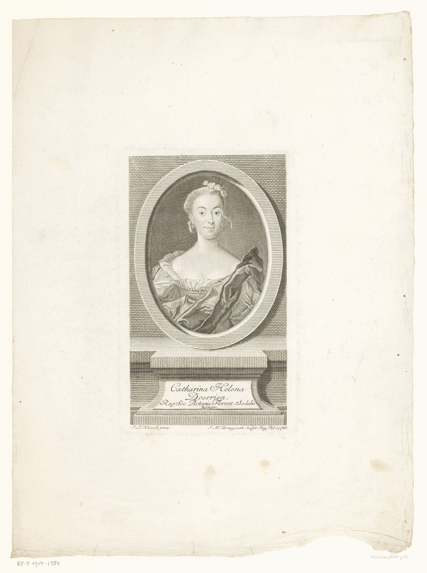 Portret van Catharina Helena Doerrien by Johann Martin Bernigeroth