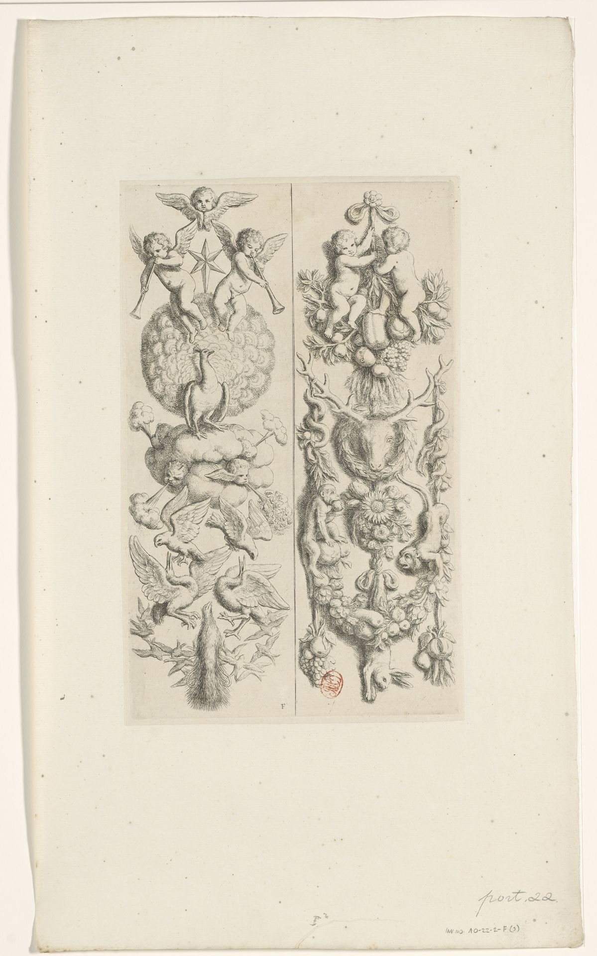 Festoenen met attributen van de personificaties van de elementen Lucht en Aarde aan oostzijde van de Burgerzaal in het Stadhuis op de Dam by Hubert Quellinus