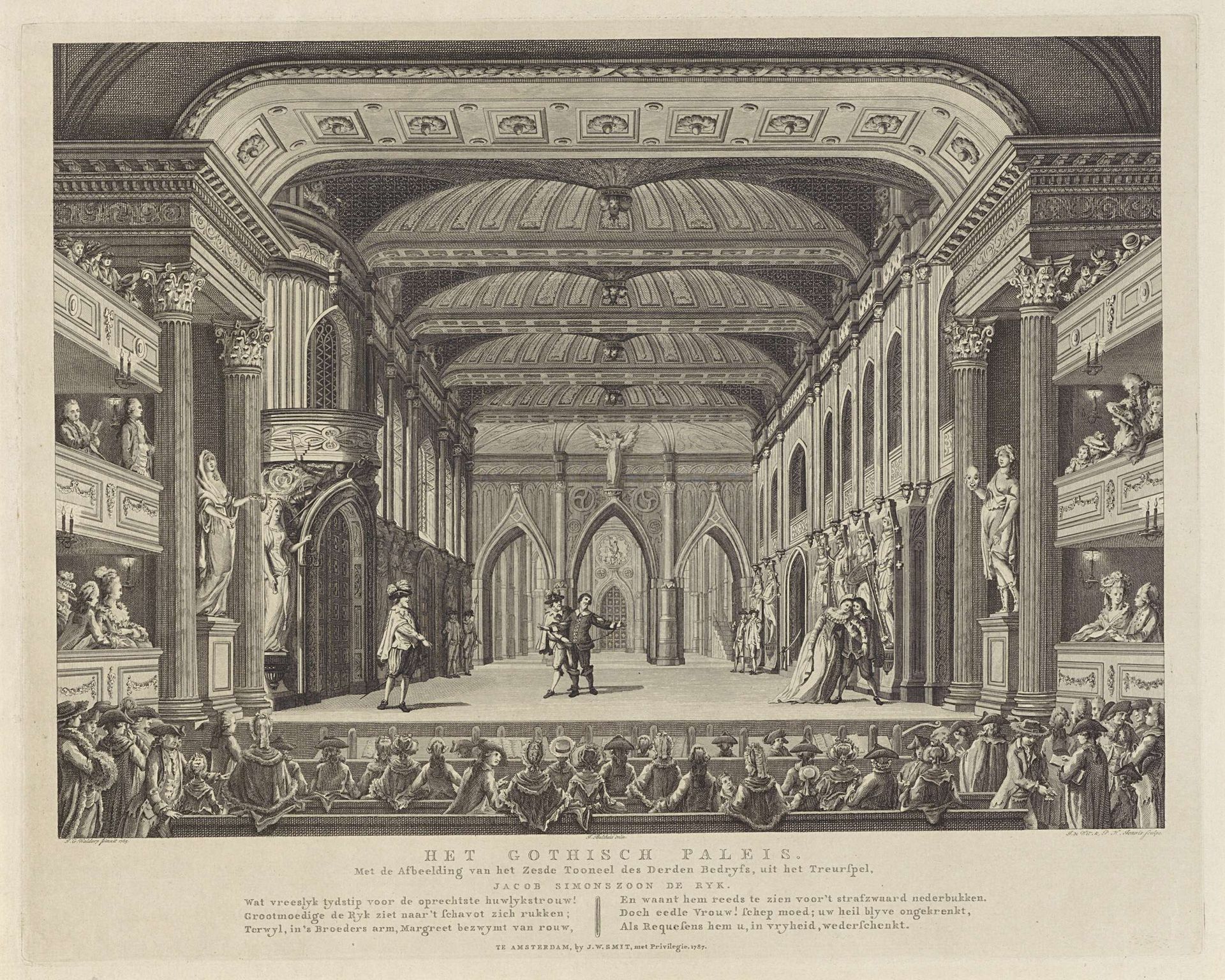 Schouwburg met toneeldecor: Het Gothisch Paleis by Izaak Jansz. de Wit
