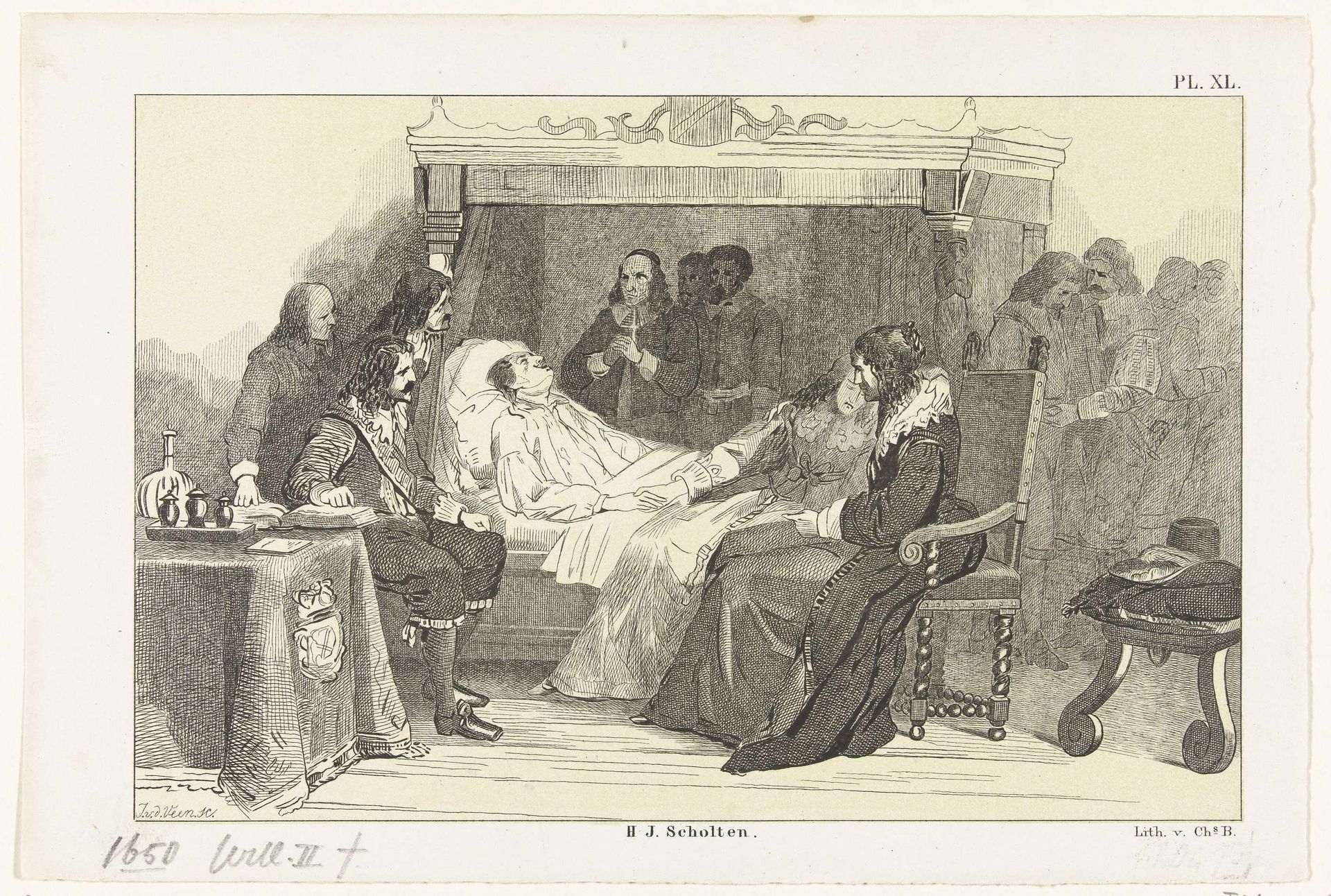 Sterfbed van Willem II, 1650 by Jan van der (prentmaker) Veen