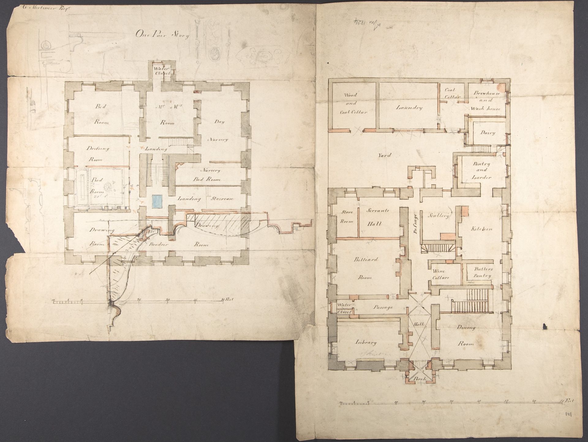Studies of the Pavilion at Fonthill, Wiltshire and Plans of the Ground and First Floors (recto); Studies for the Pavilion in Tudor-Gothic Style (verso) by Anonymous