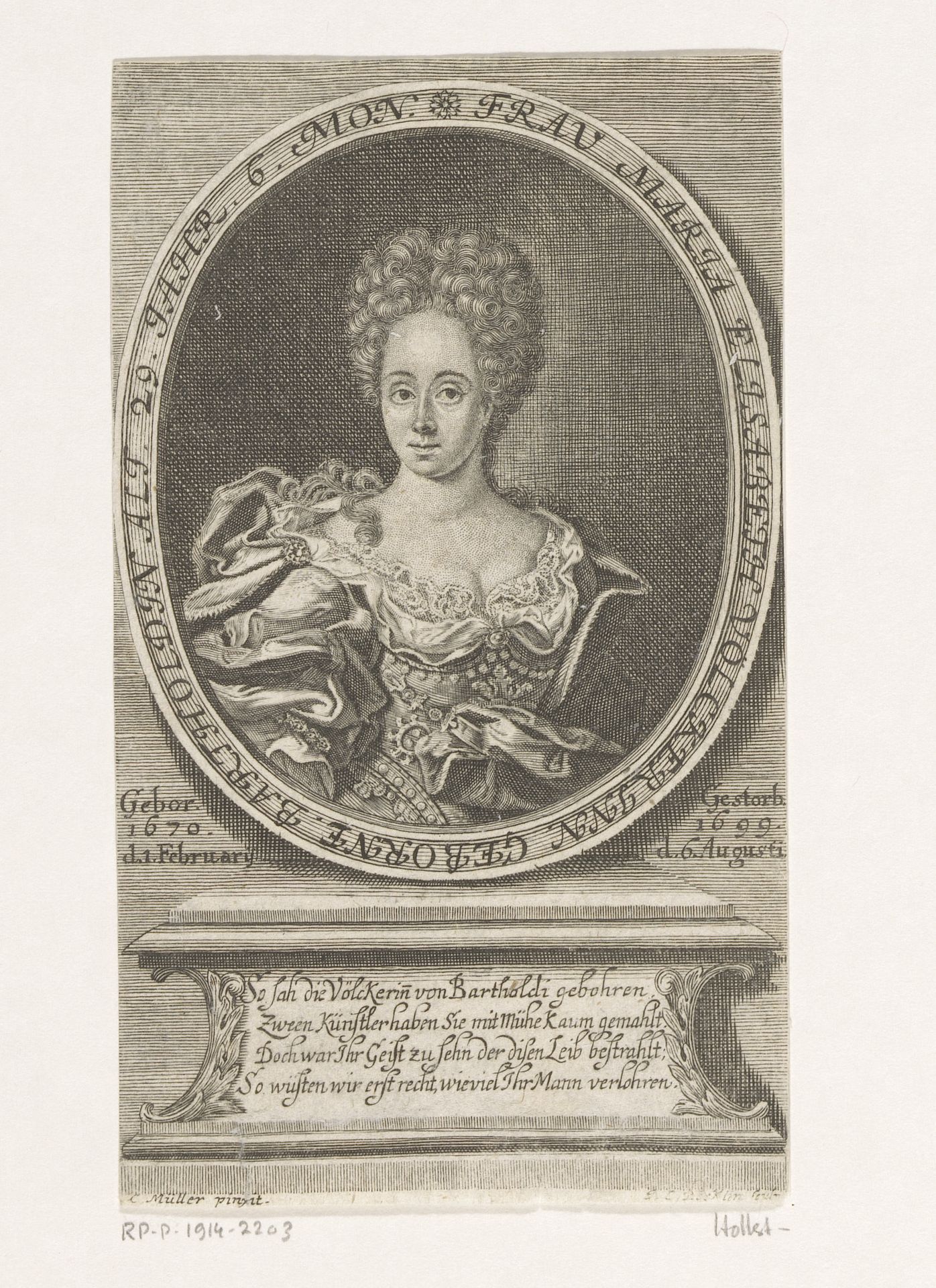 Portret van Maria Elisabeth Völcker by Johann Christoph Boecklin