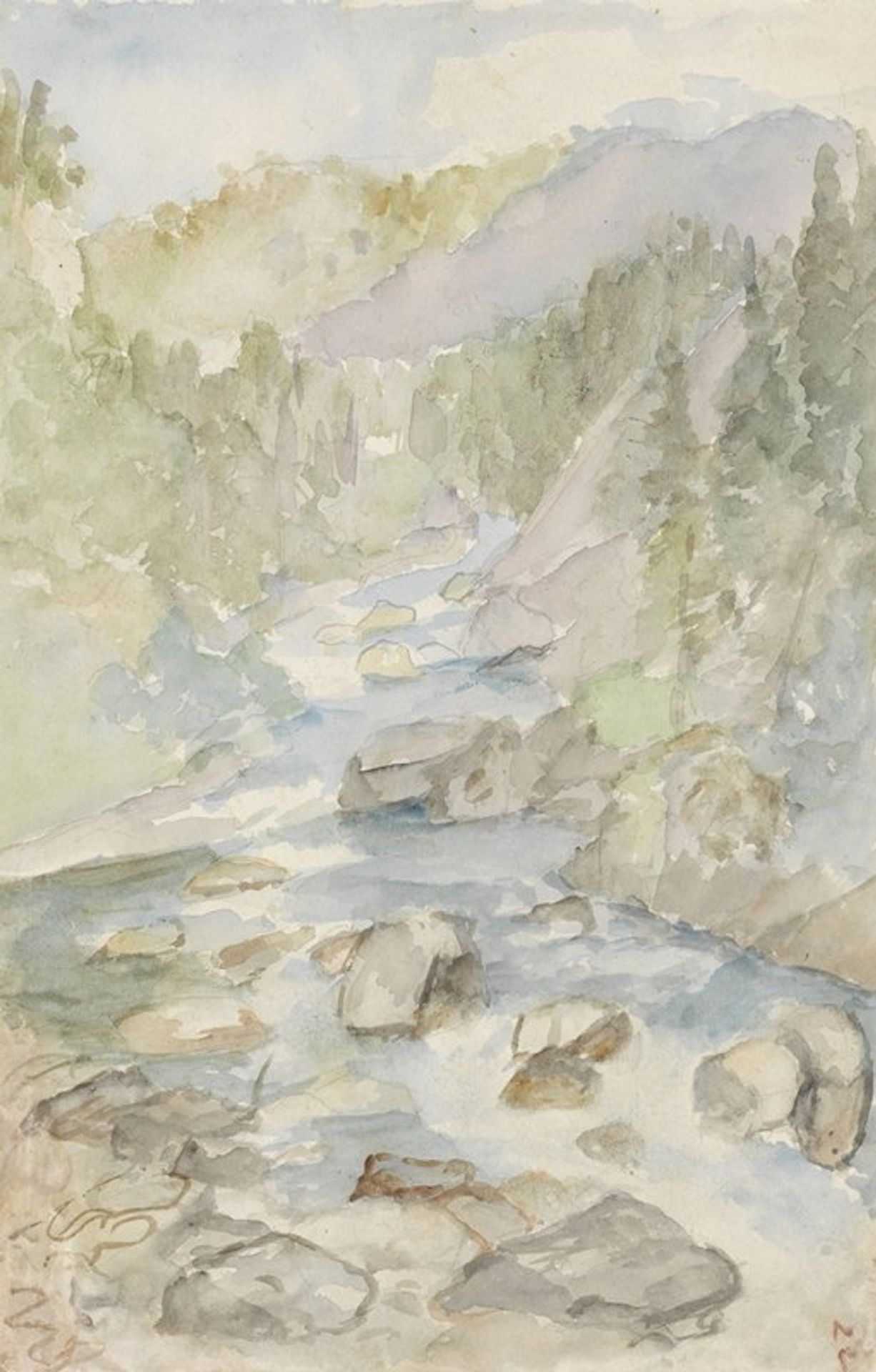 Berglandschap met beek by Jozef Israëls
