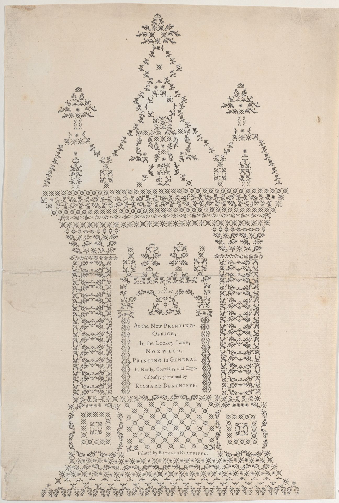 Trade Card for Richard Beatniffe, printer and bookseller by Richard Beatniffe