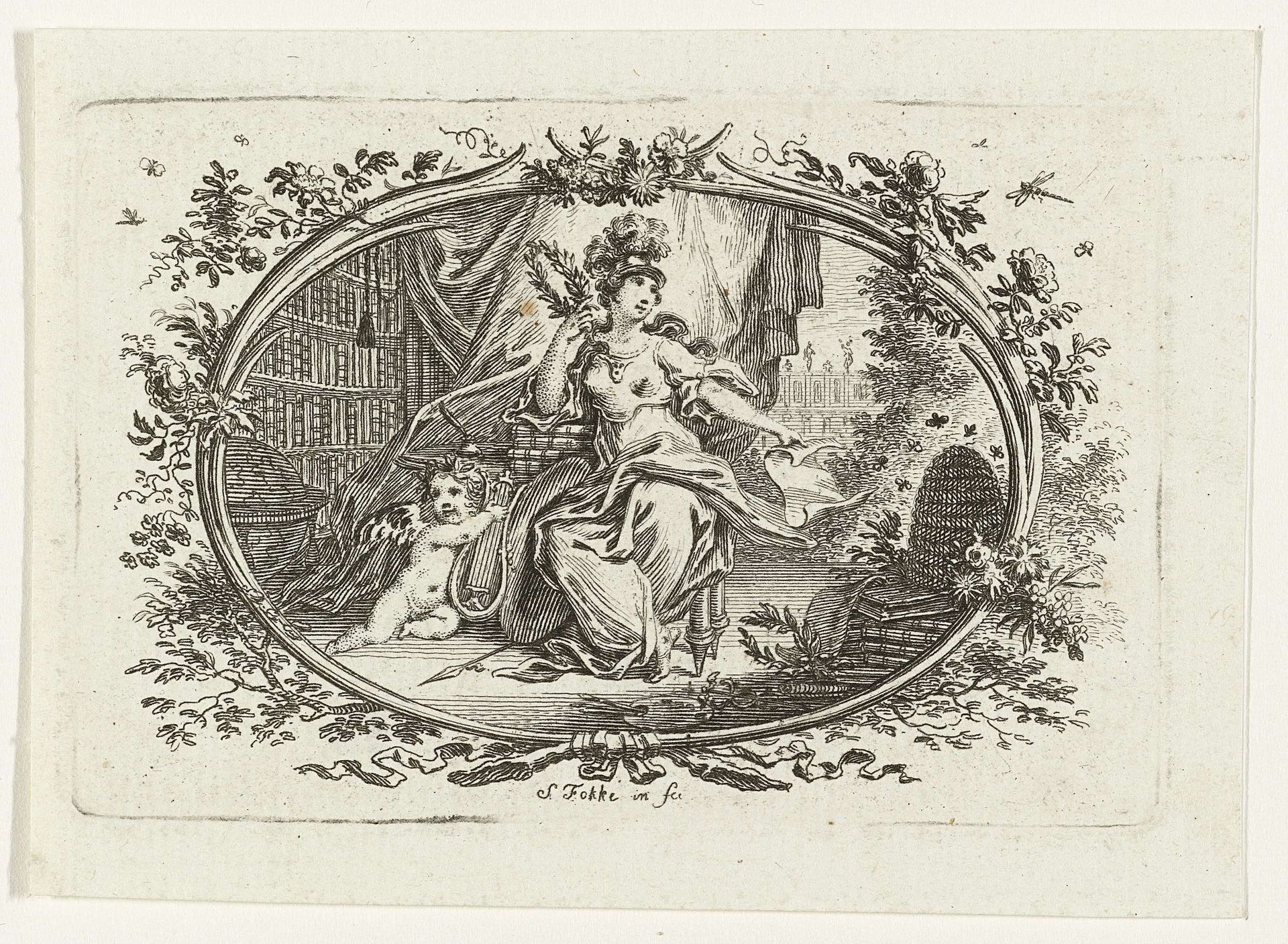Minerva als patrones van onderwijs en kunsten by Simon Fokke