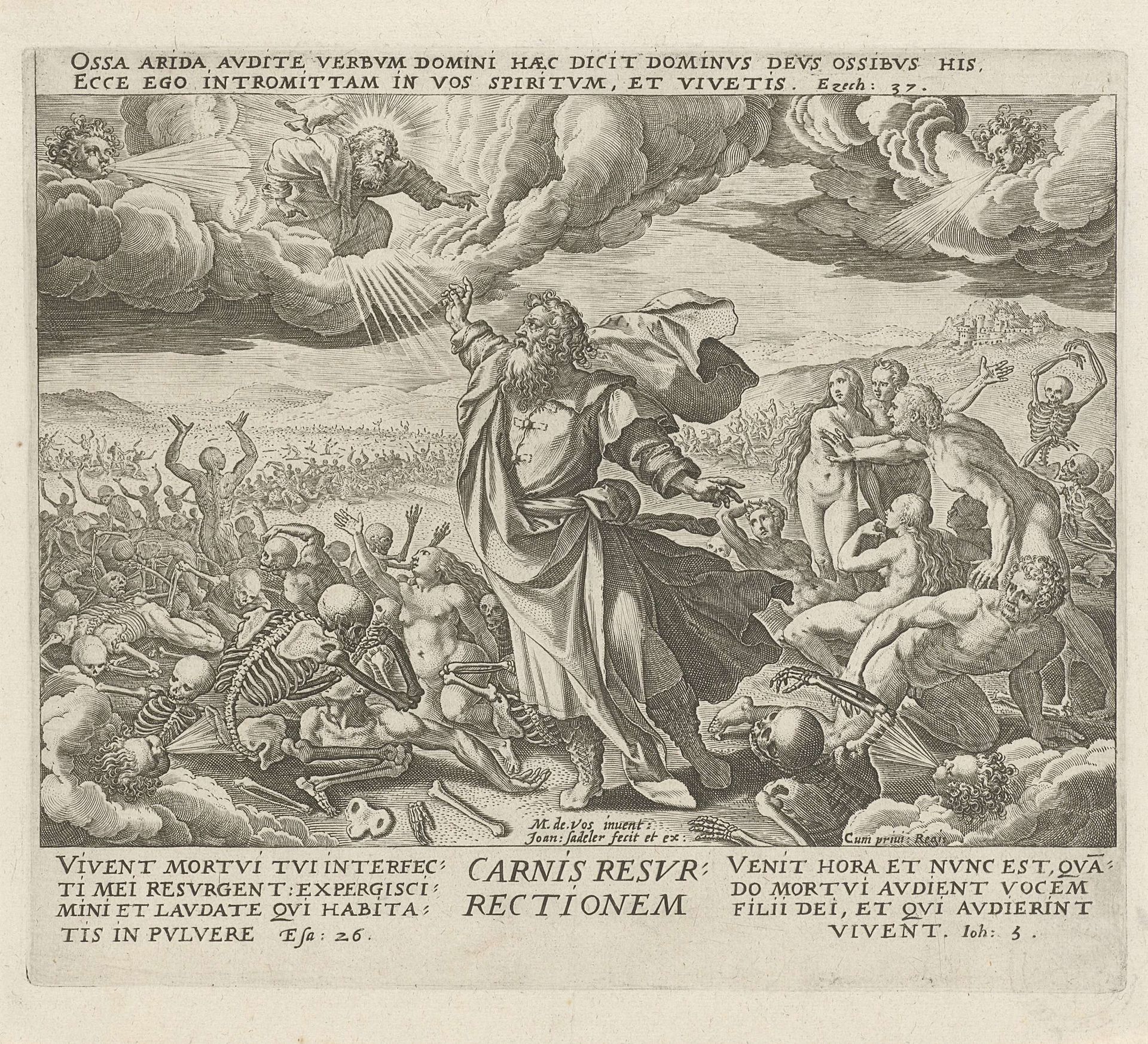 Visioen van Ezechiël over het dal van beenderen: de verrijzenis van het lichaam by Johann Sadeler I