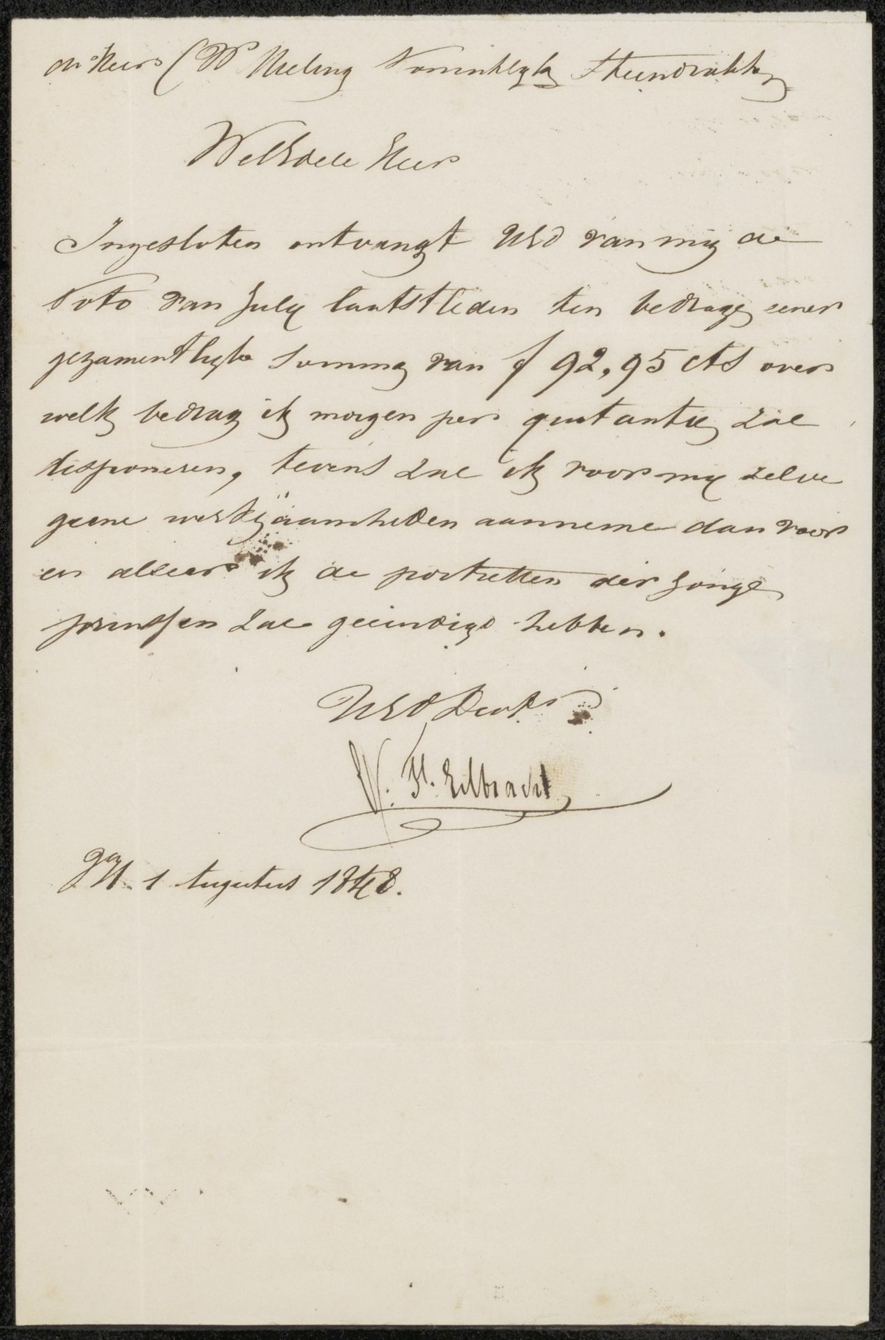 Brief aan C.W. Wieling by Gerhardus Fredericus Eilbracht