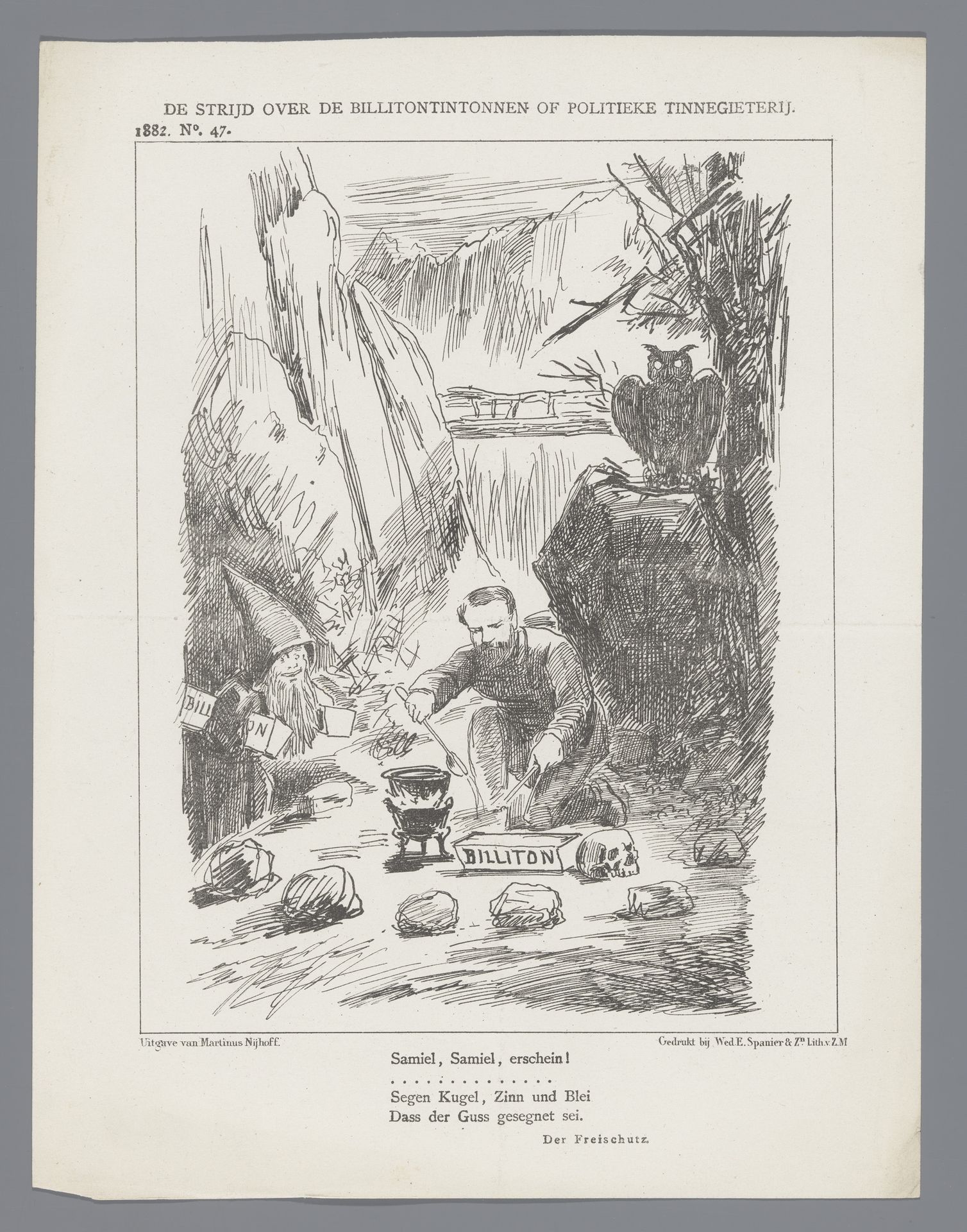 Spotprent over Billiton-schandaal, 1882 by Johan Michaël Schmidt Crans