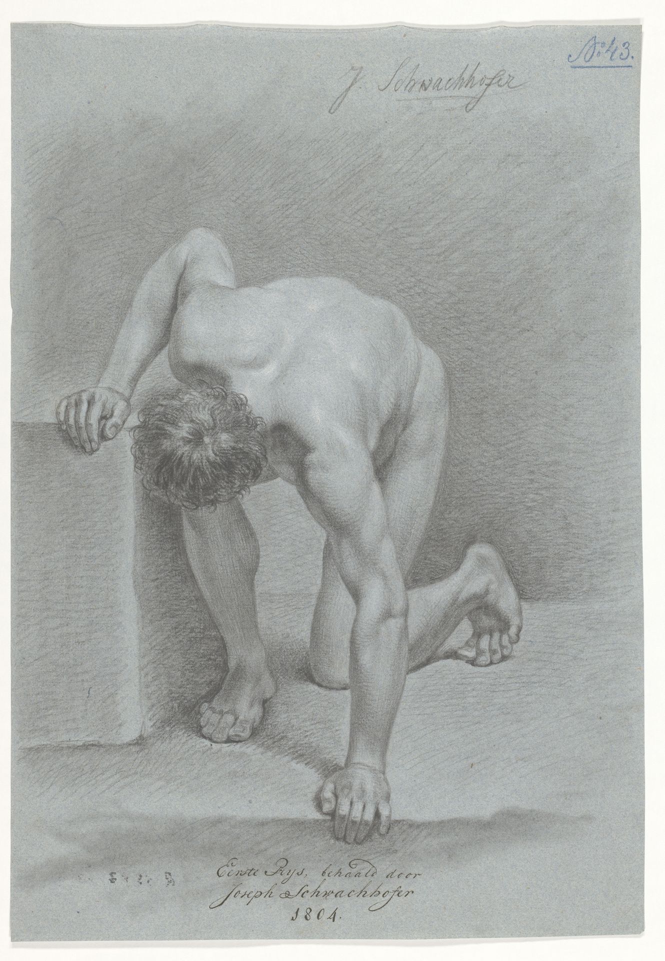Knielend mannelijk naakt, van voren gezien (1e prijs 1804) by Johann Joseph Schwachhofer