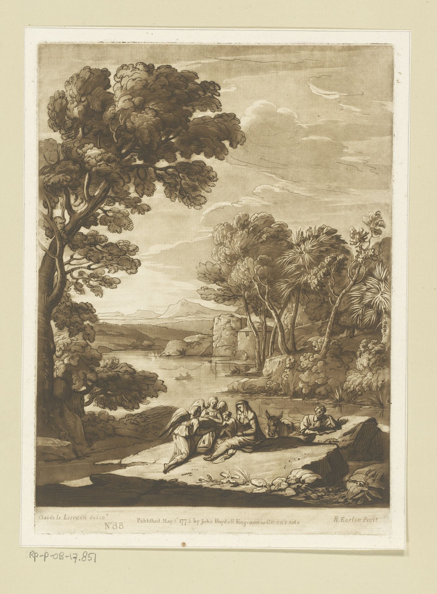 Landschap met rust in Egypte en twee engelen by Richard Earlom