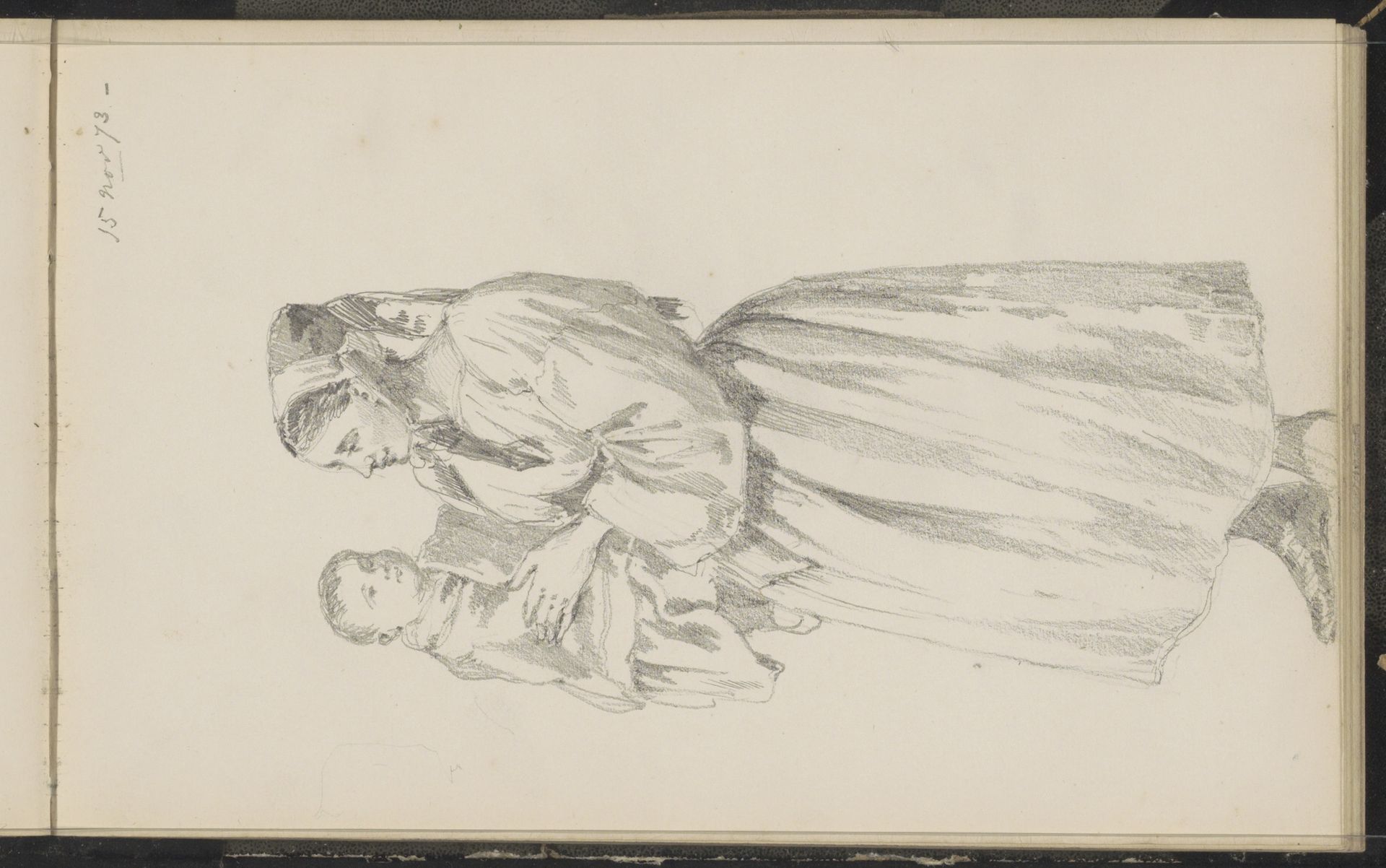 Vrouw in klederdracht met een kind op de arm by Cornelis Springer