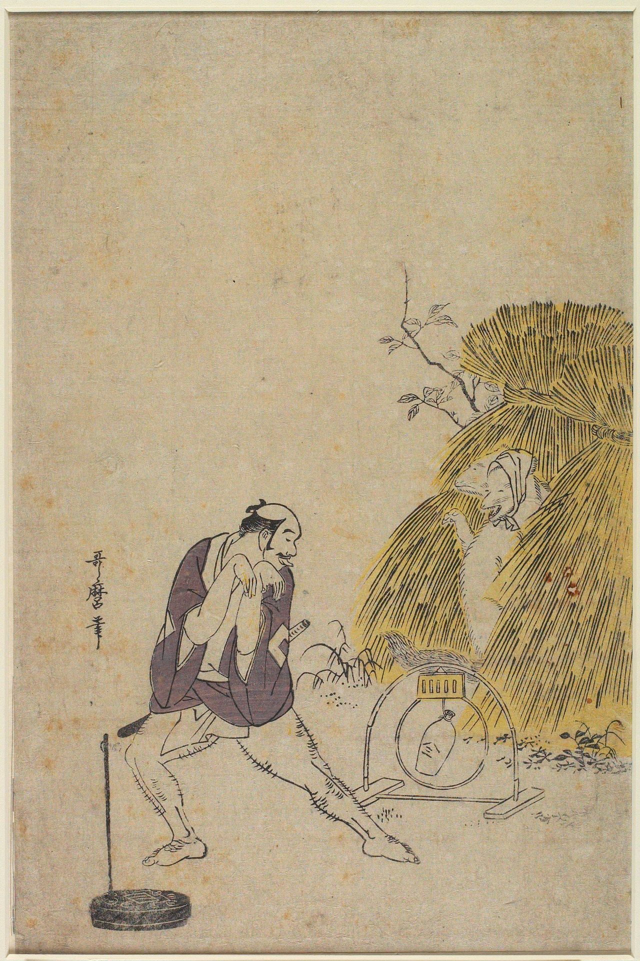 A Footman (Yakko) Mocking A Trap for Fox by Kitagawa Utamaro