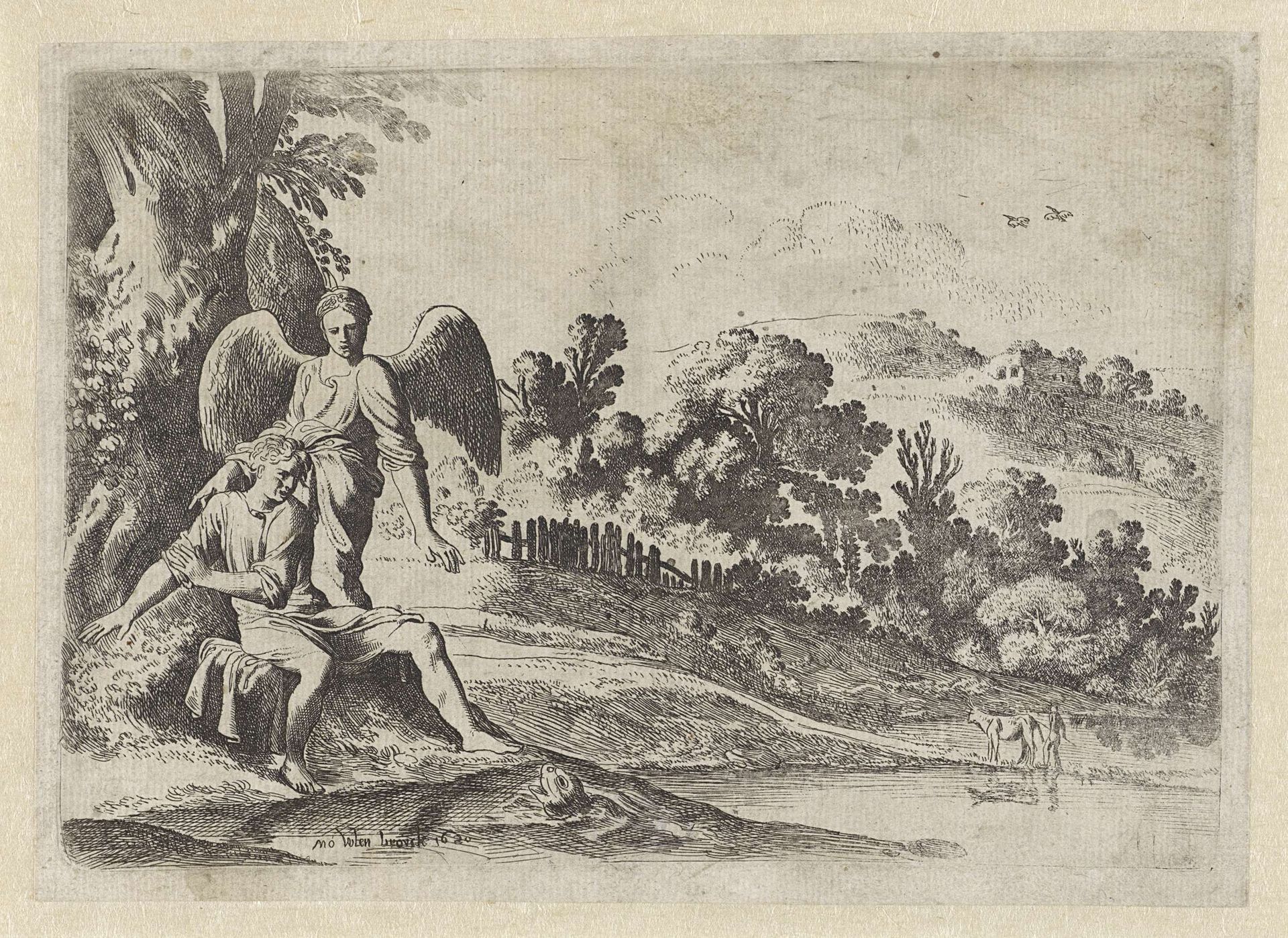 Tobias schrikt van de vis by Moyses van Wtenbrouck