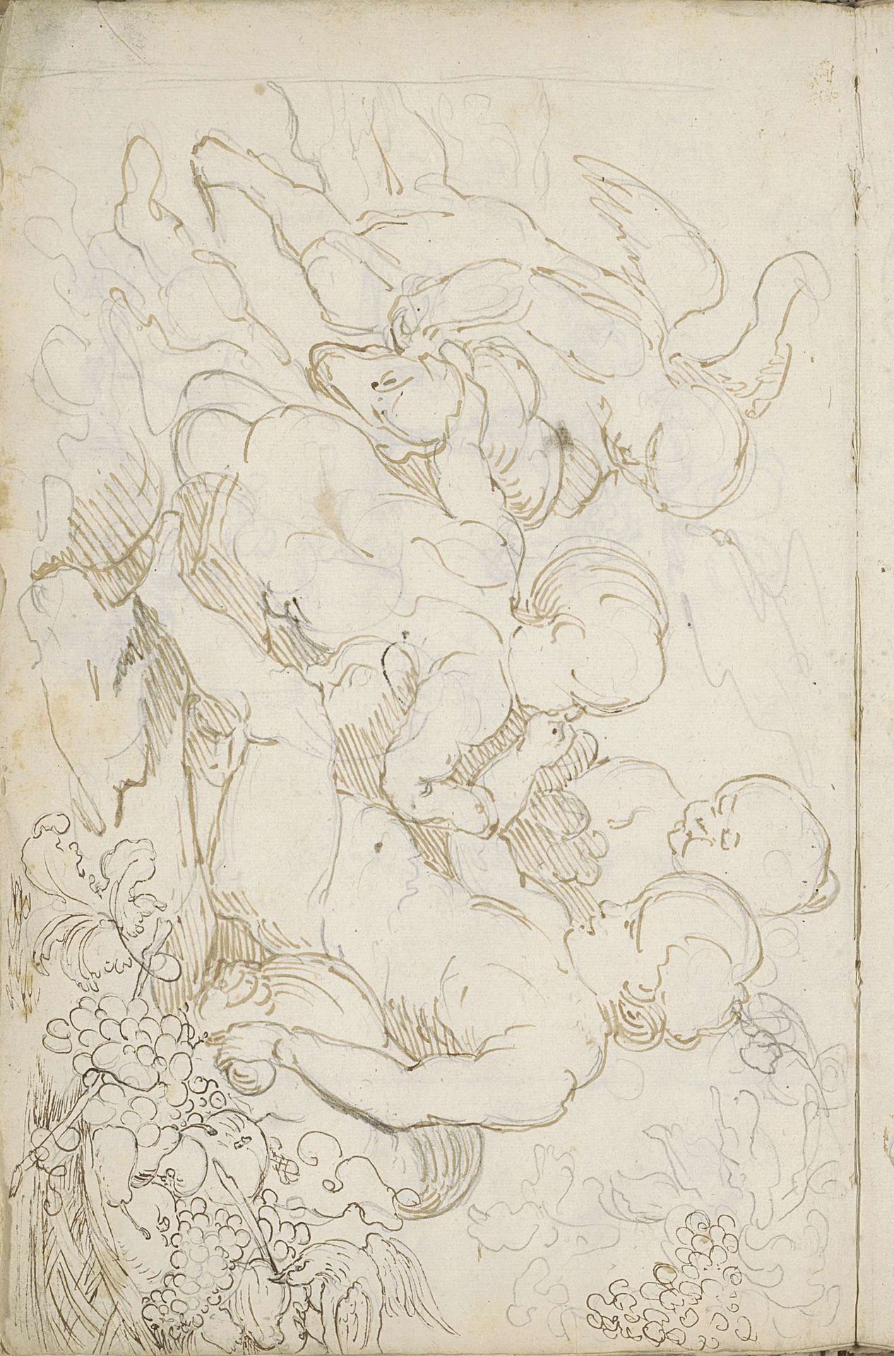 Naakte man met drie putti en een fruitmand by Paul de Vos