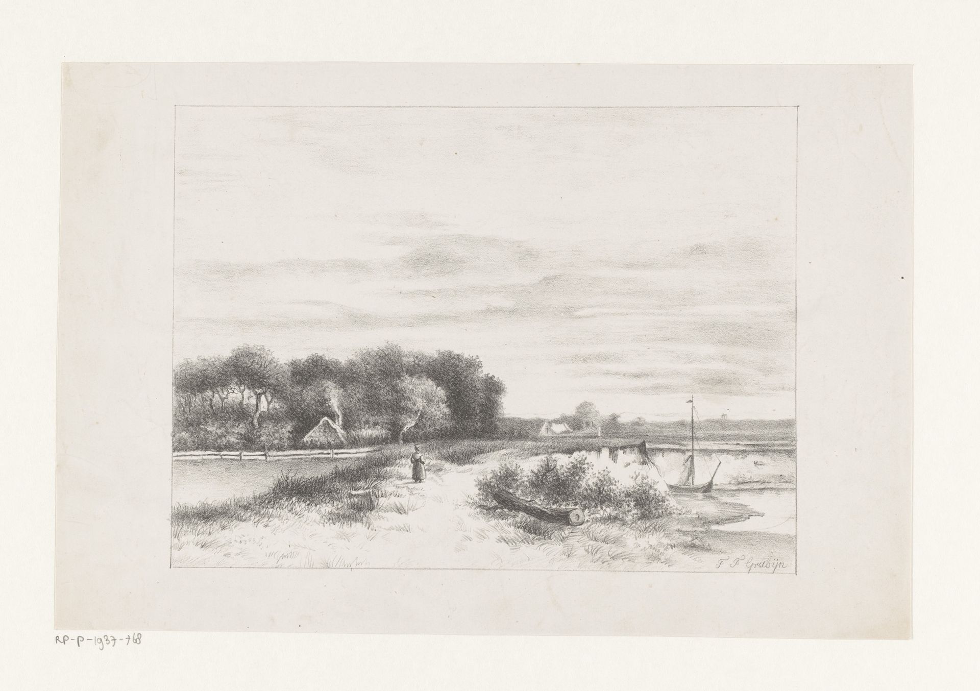 Duinlandschap met wandelaar by Fredrik Theodorus Grabijn