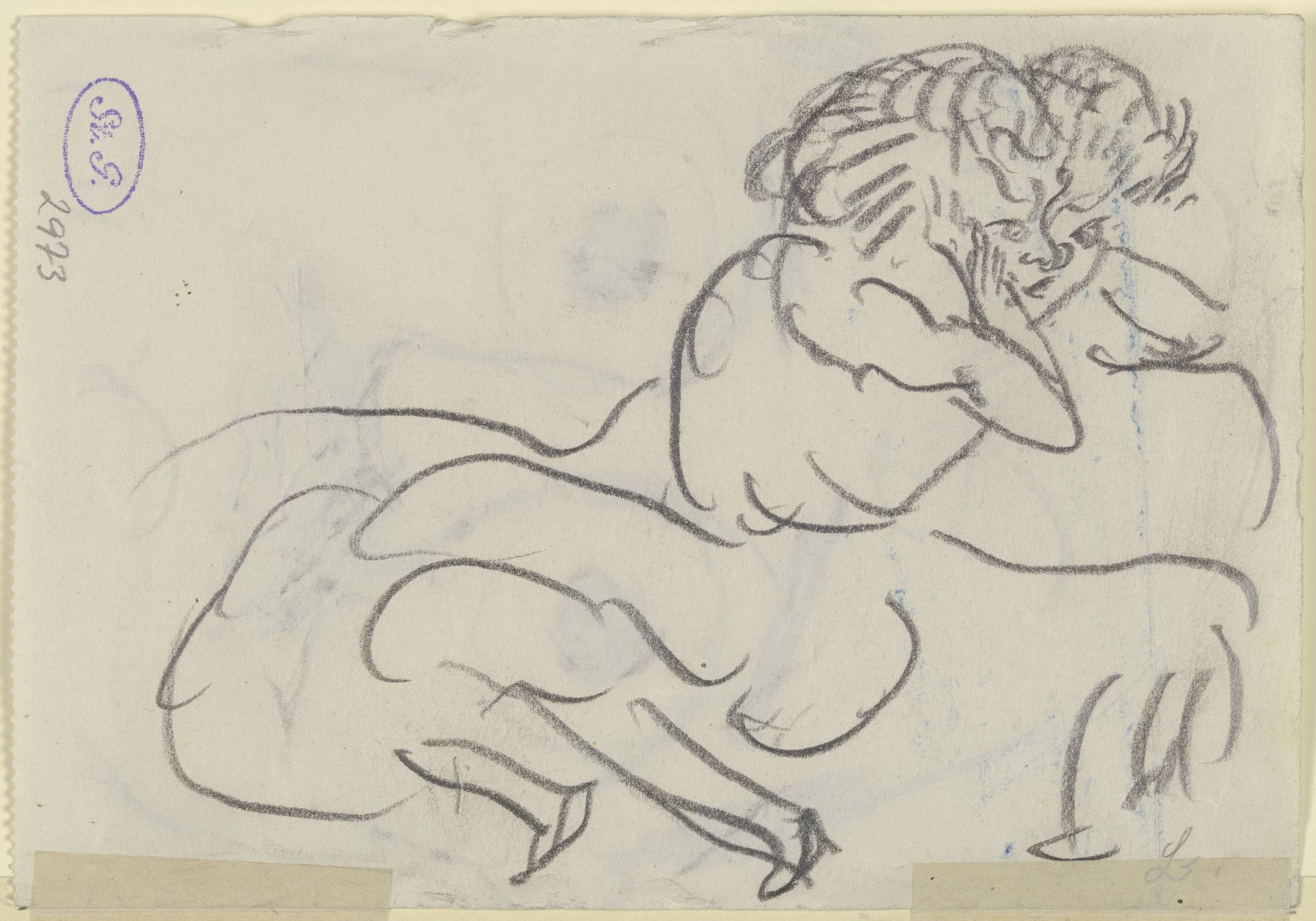 Fridel Battenberg auf dem Sofa sitzend (Karikatur) by Max Beckmann
