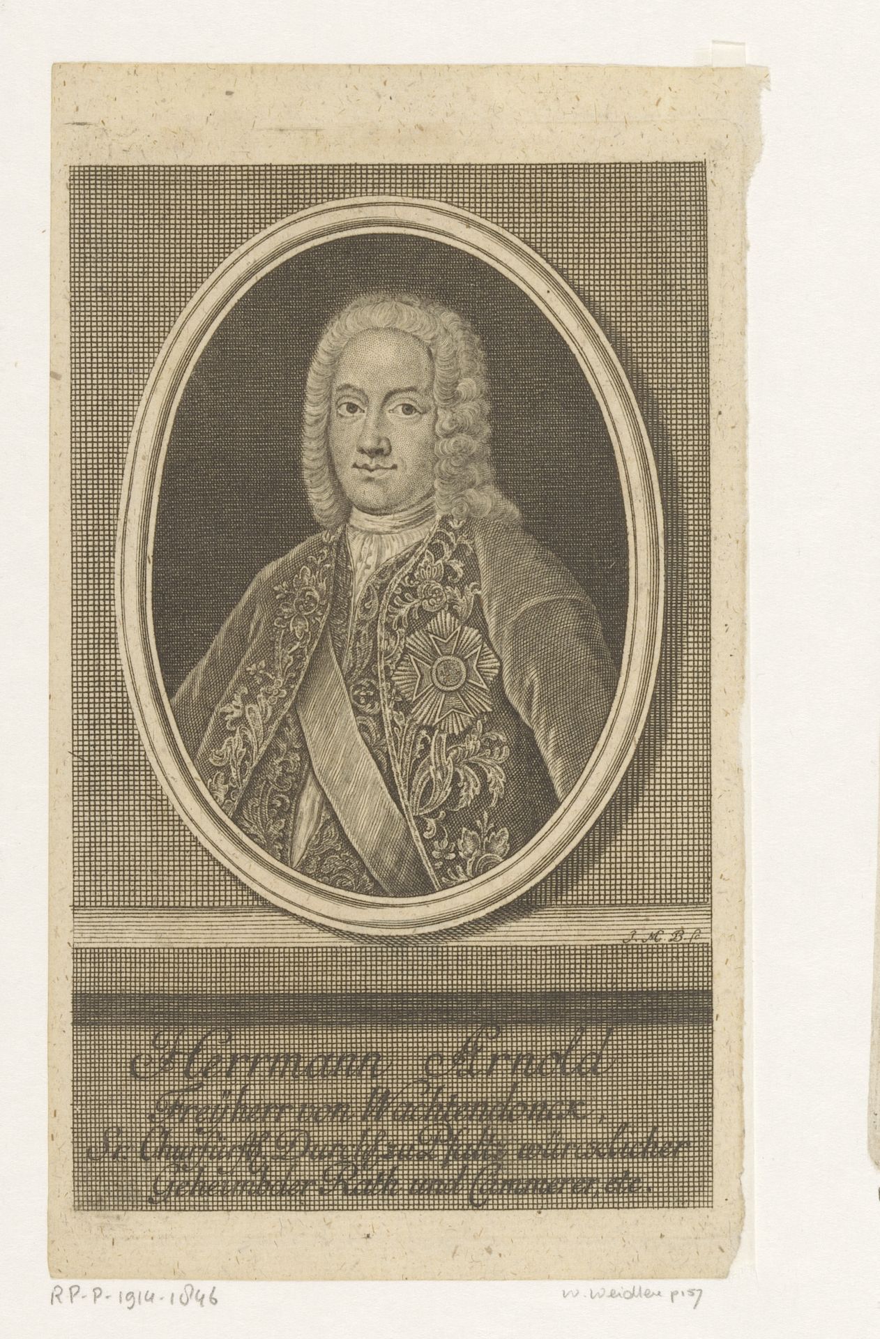 Portret van Herrmann Arnold Freiherr von Wachtendonck by Johann Martin Bernigeroth