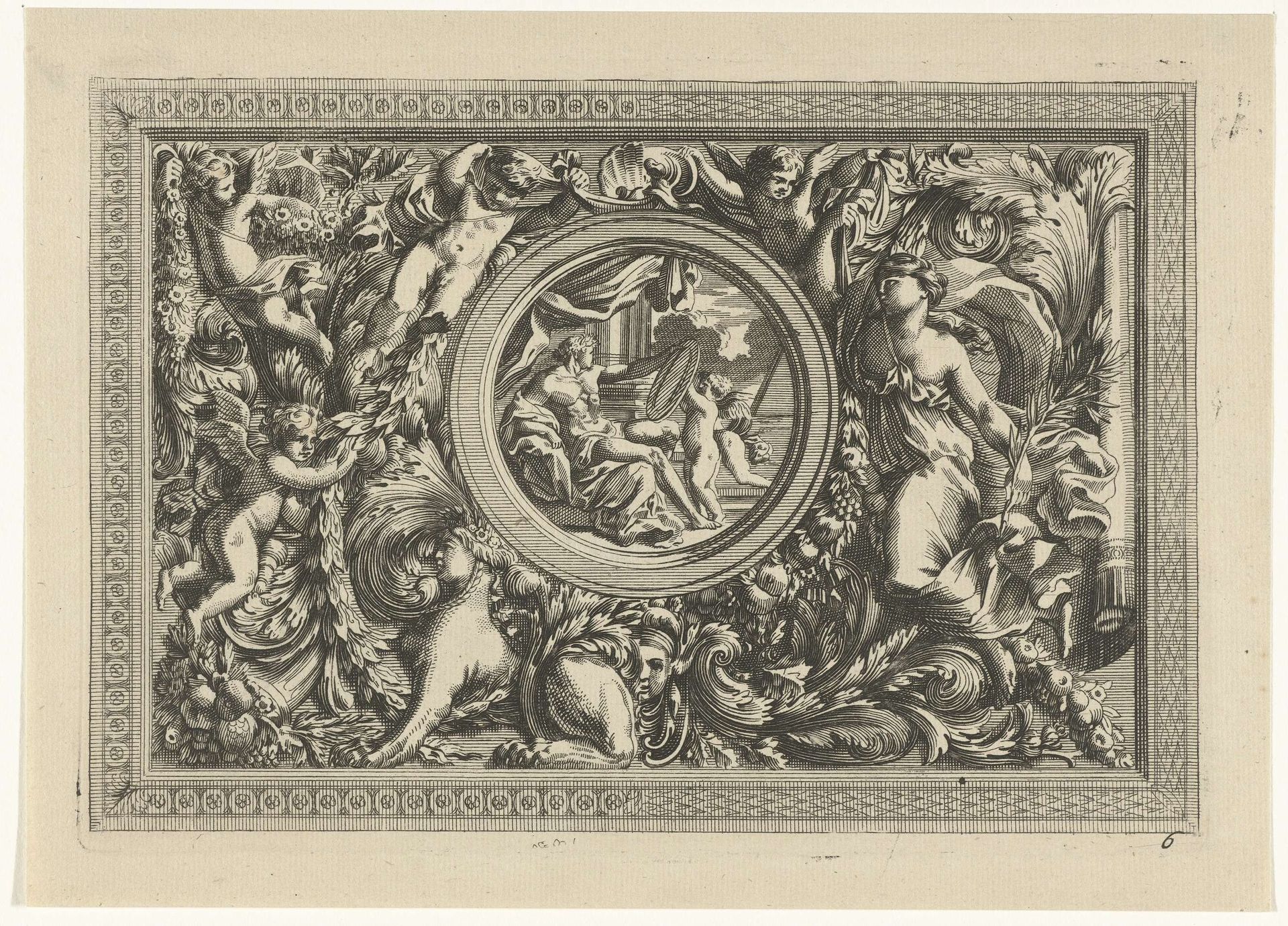 Paneel met rond medaillon by Susanne Maria von Sandrart