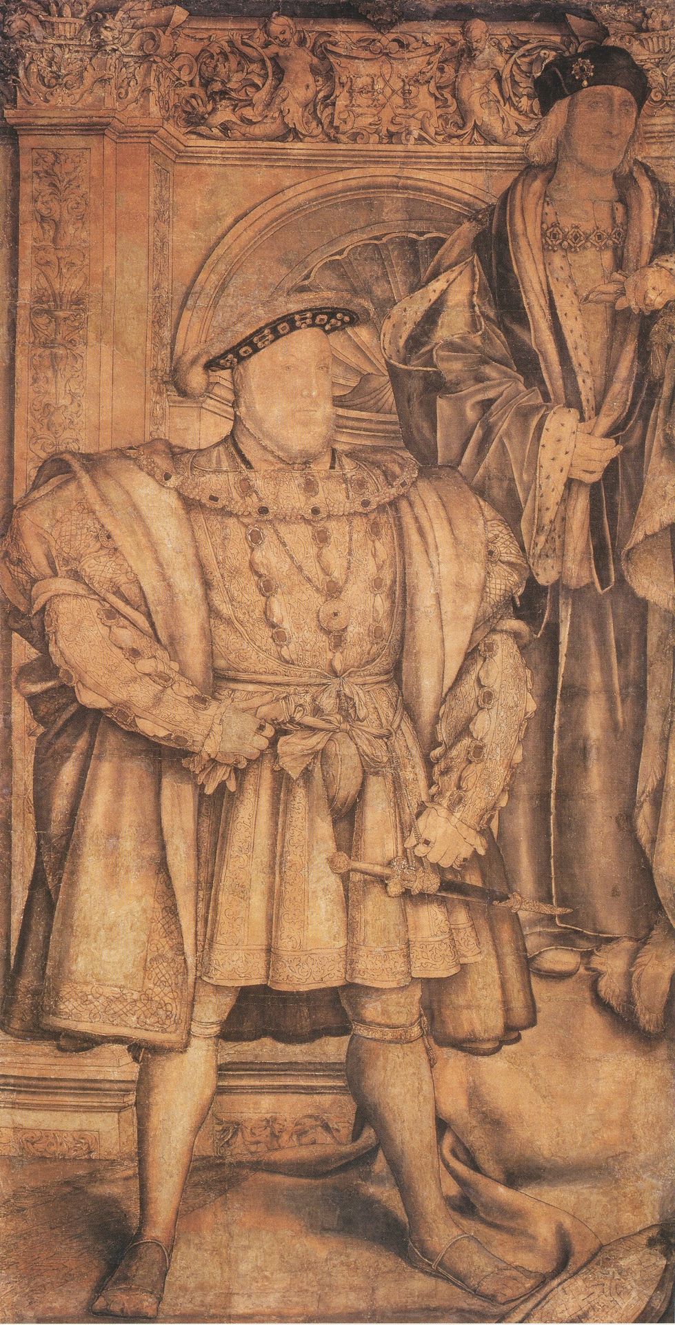 Henry VIII and Henry VII, cartoon for wall painting in Whitehall by Hans Holbein the Younger