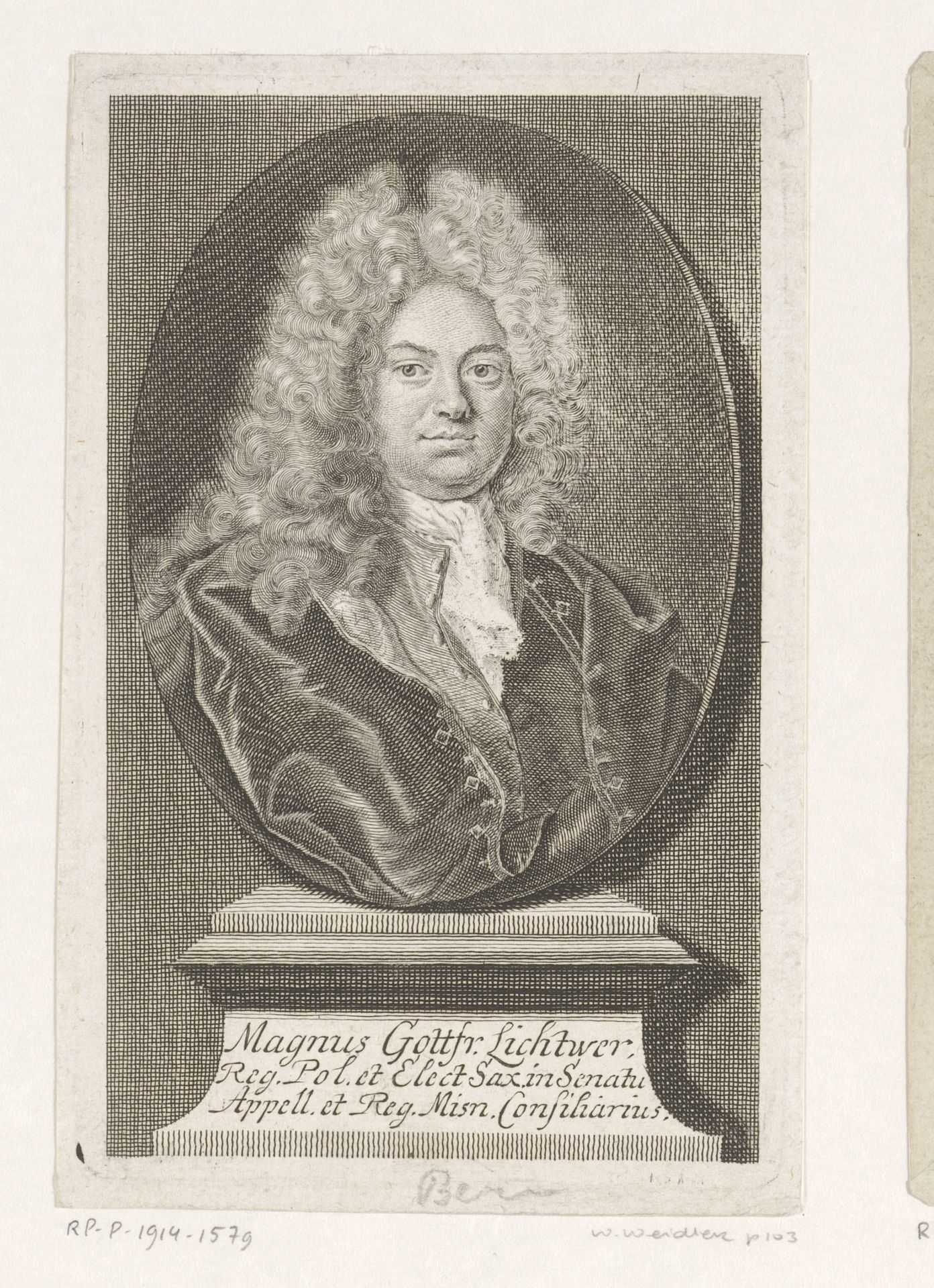 Portret van Magnus Gottfried Lichtwer by Martin Bernigeroth