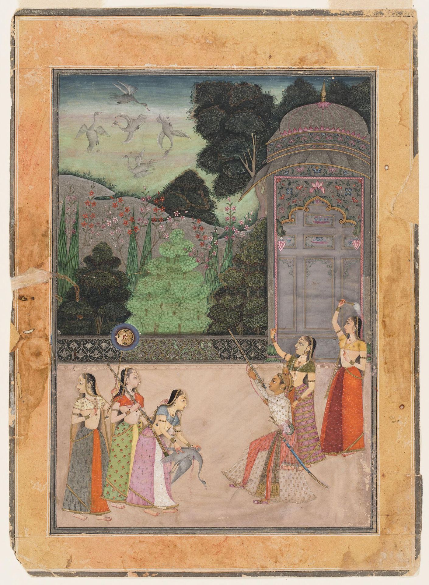Sujan Singh of Bikaner and Ladies Shooting Heron from a Terrace by Attributed to Ustad Murad