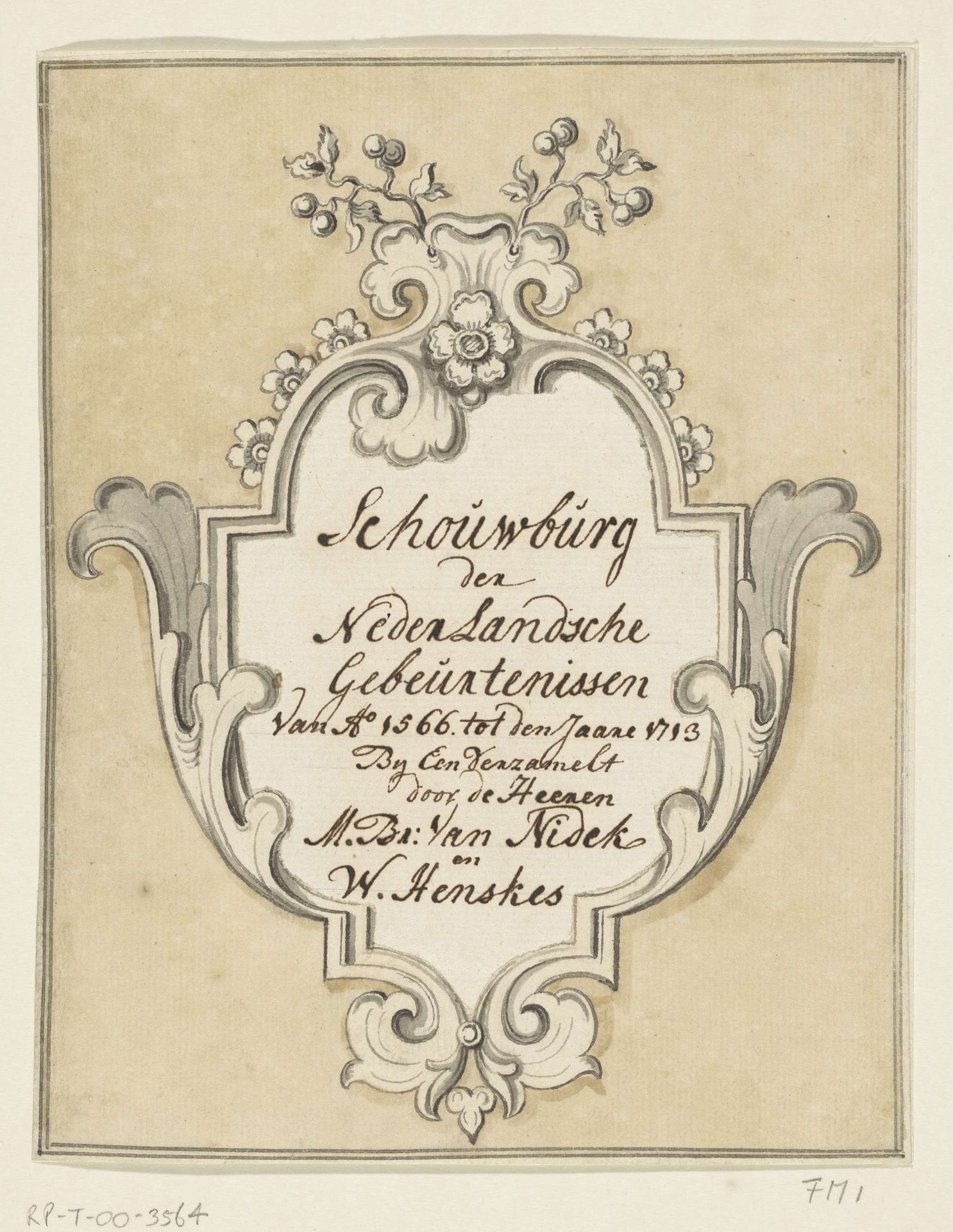 Titelvignet voor de verzameling van historieplaten van M. Broerius van Nidek en W. Henskes by Anonymous