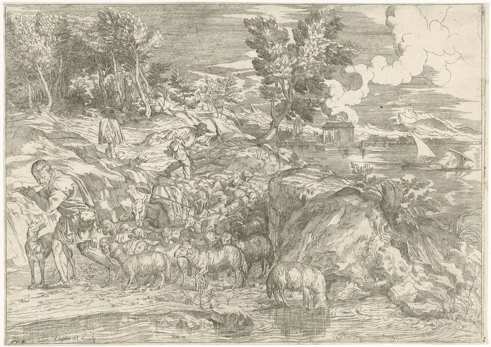 Landschap met fluitspelende herder by Valentin Lefebvre