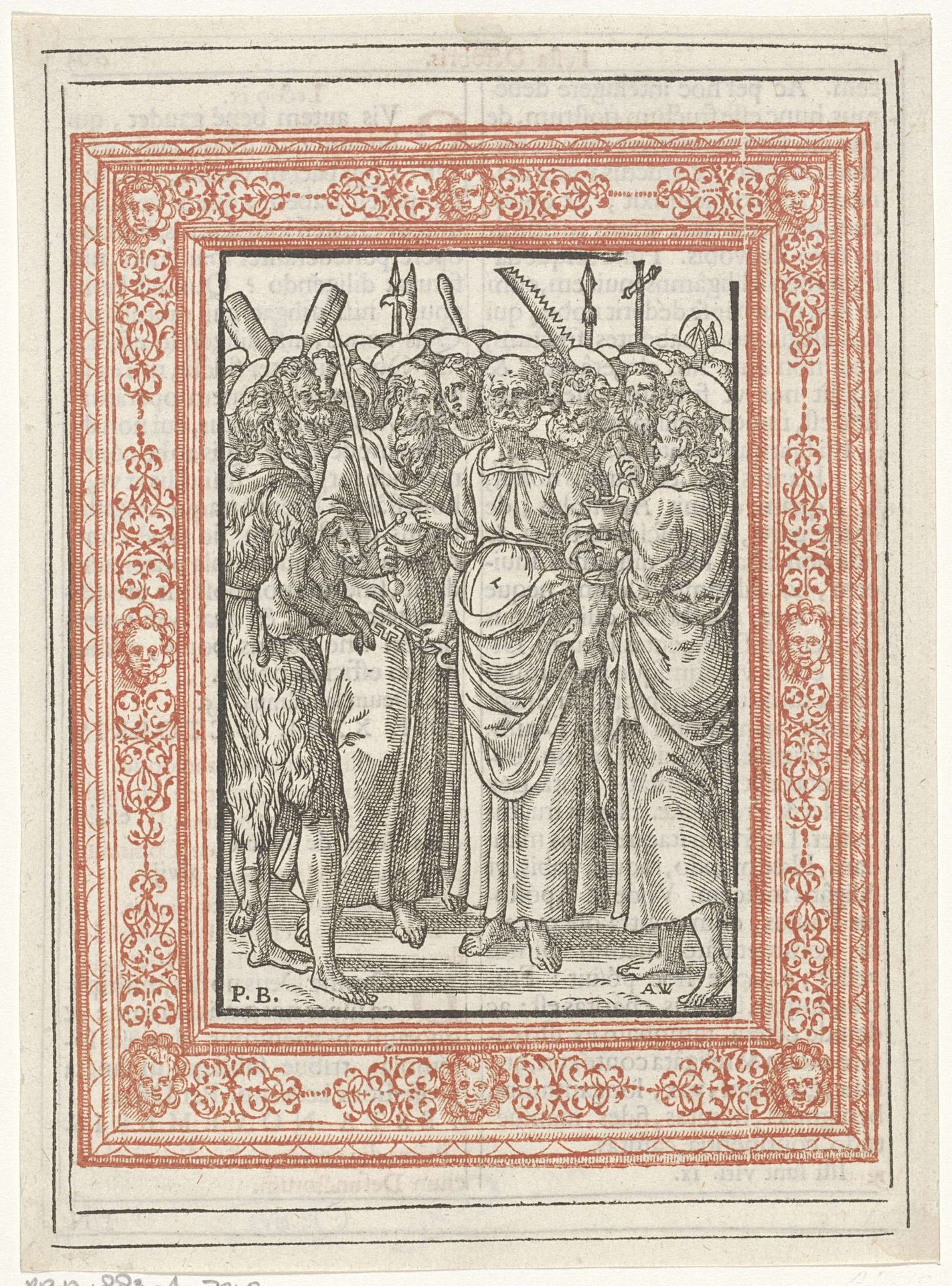 Petrus, Johannes, Paulus en Johannes de Doper door andere heiligen omgeven by Antoni van Leest