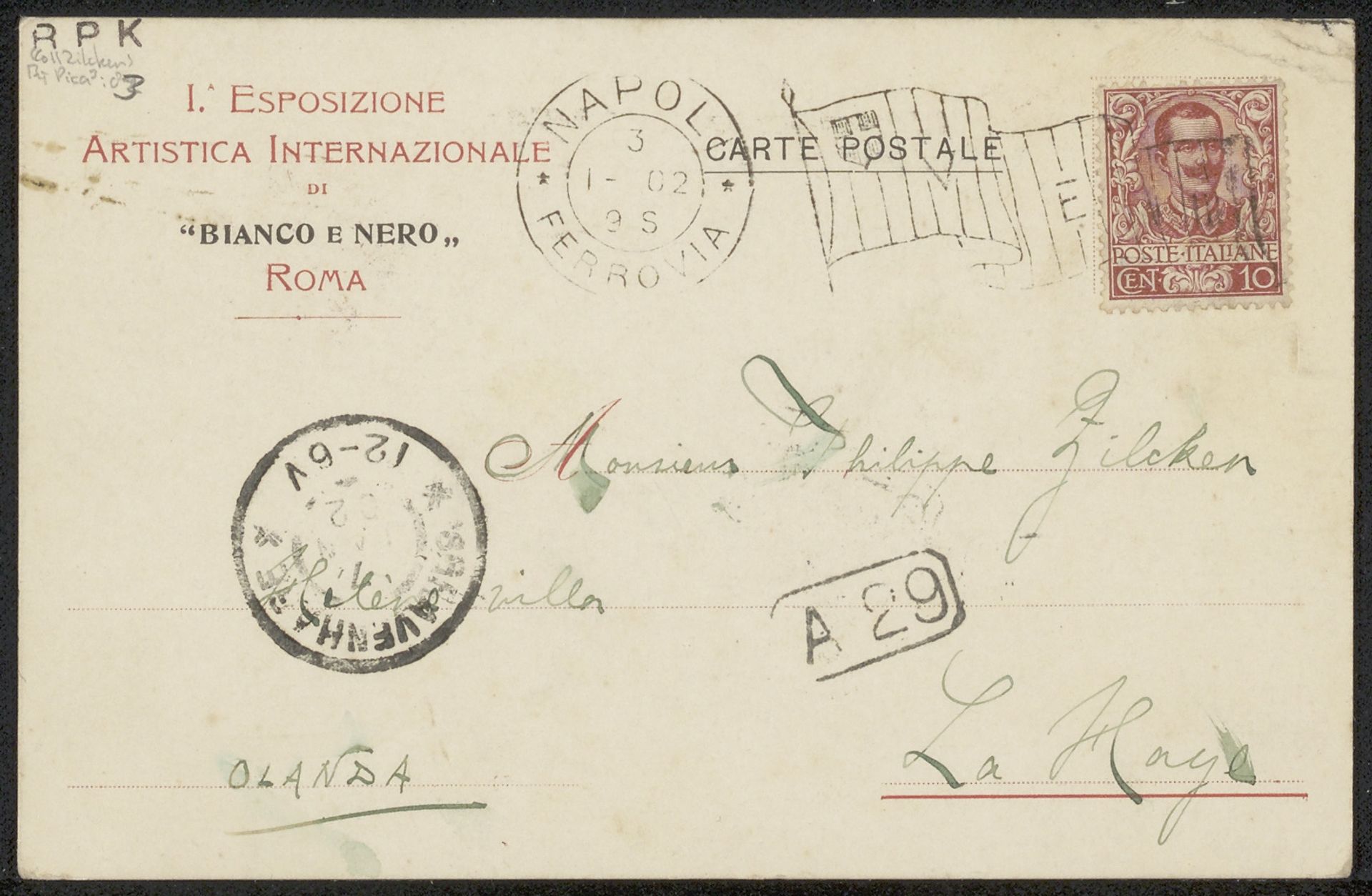 Briefkaart aan Philip Zilcken by Vittorio Pica