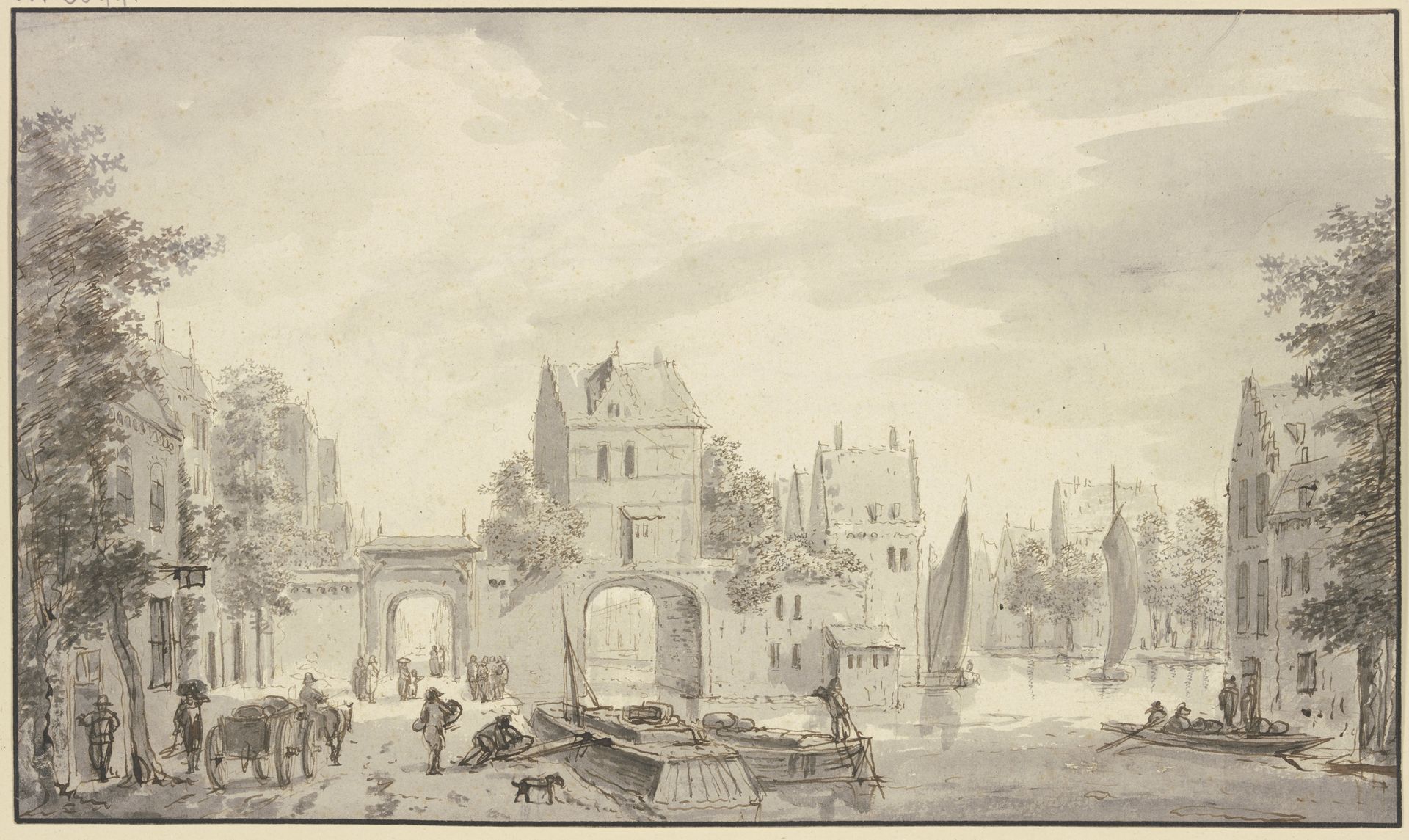 Zwei Stadttore zu Wasser und zu Land by Abraham Rademaker