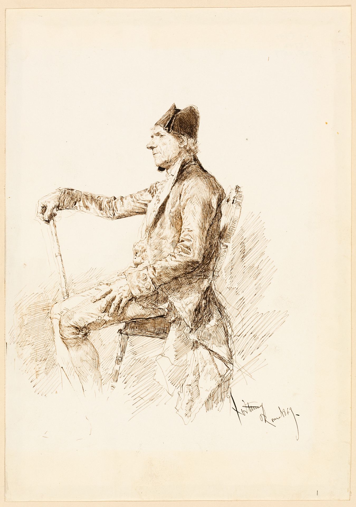 Seated Man in Profile by Mariano Fortuny Marsal