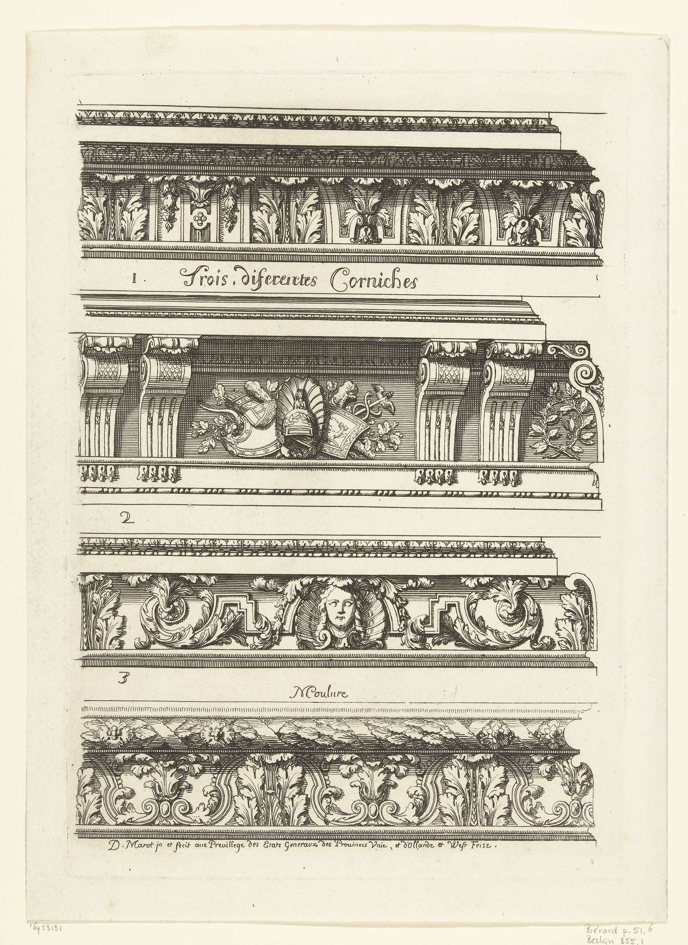 Vier kroonlijsten by Daniël (I) Marot