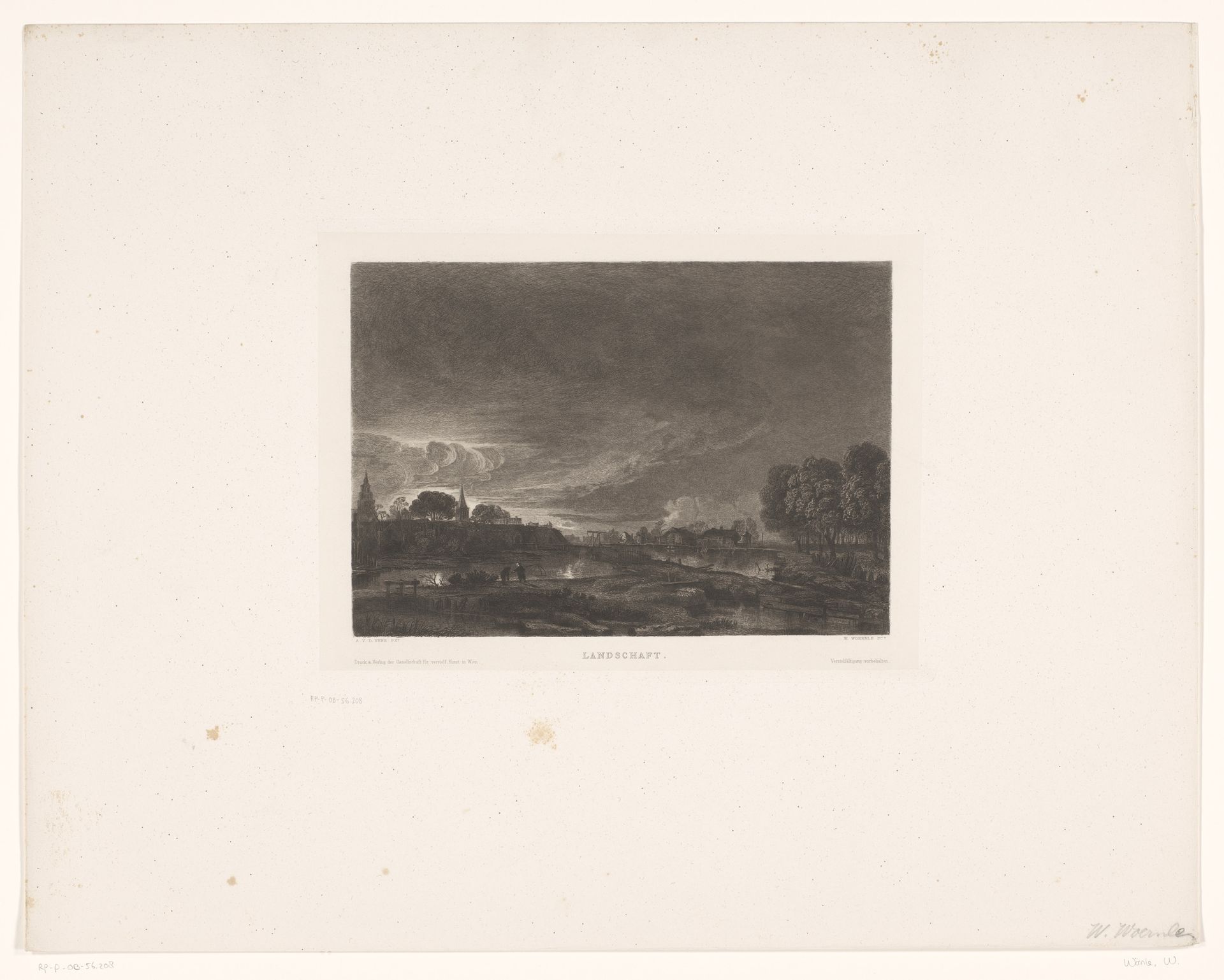 Rivierlandschap met donkere lucht by Wilhelm Wörnle