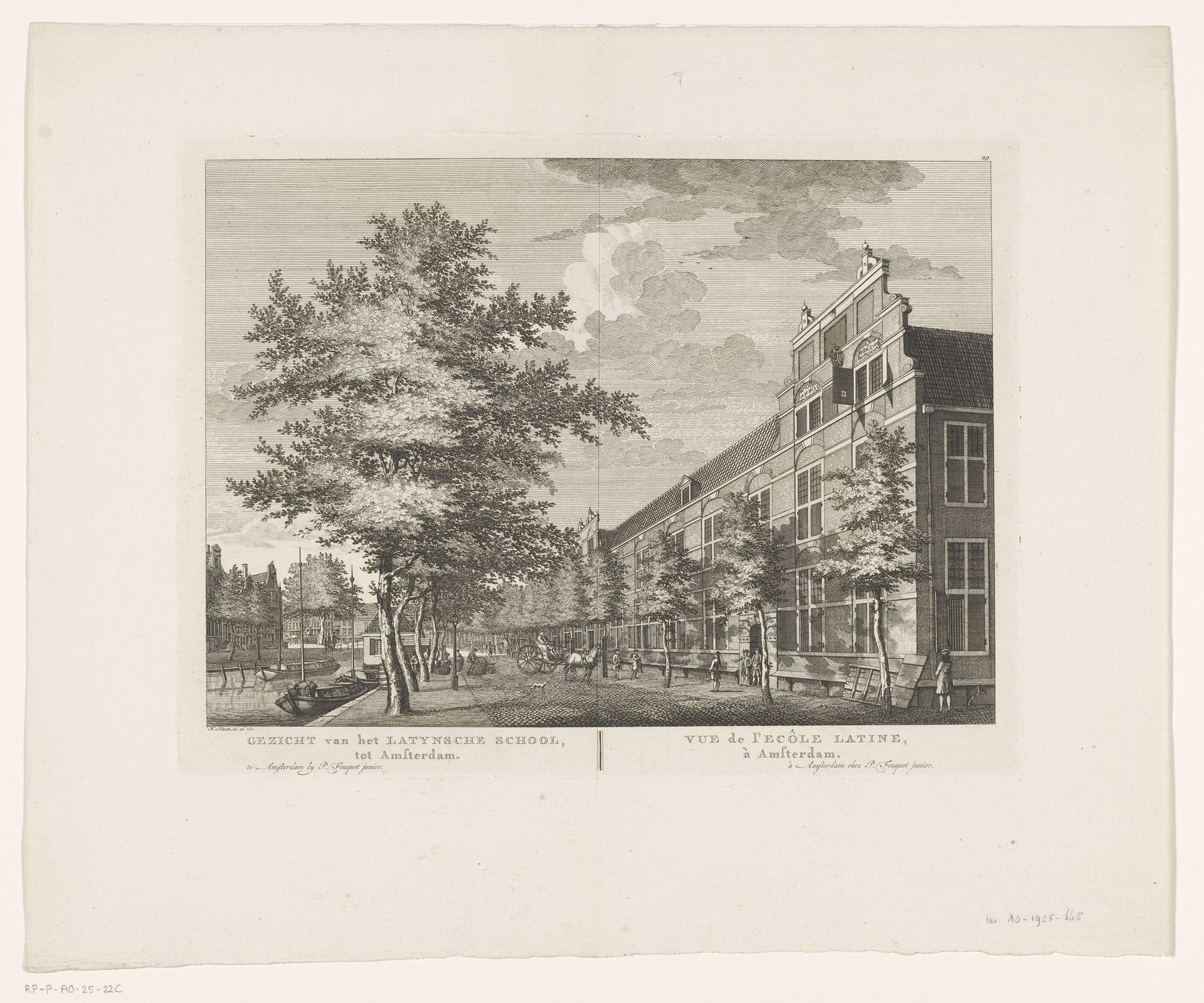 Gezicht op de Latijnse School te Amsterdam by Hermanus Petrus Schouten
