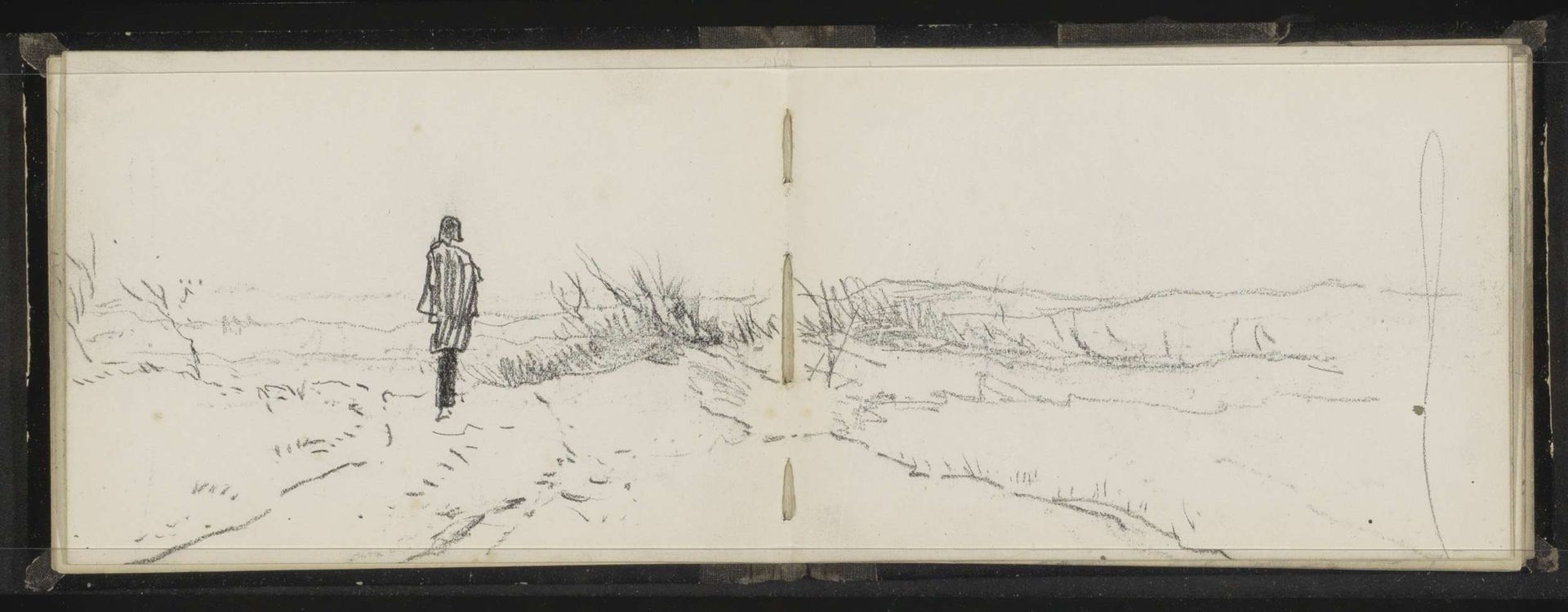 Staande figuur in een landschap met struiken by Anton Mauve