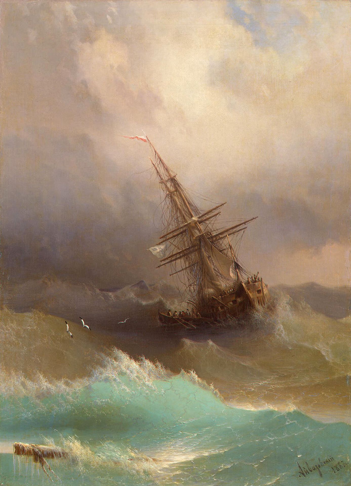 Ship in the Stormy Sea by Ivan Konstantinovich Aivazovsky