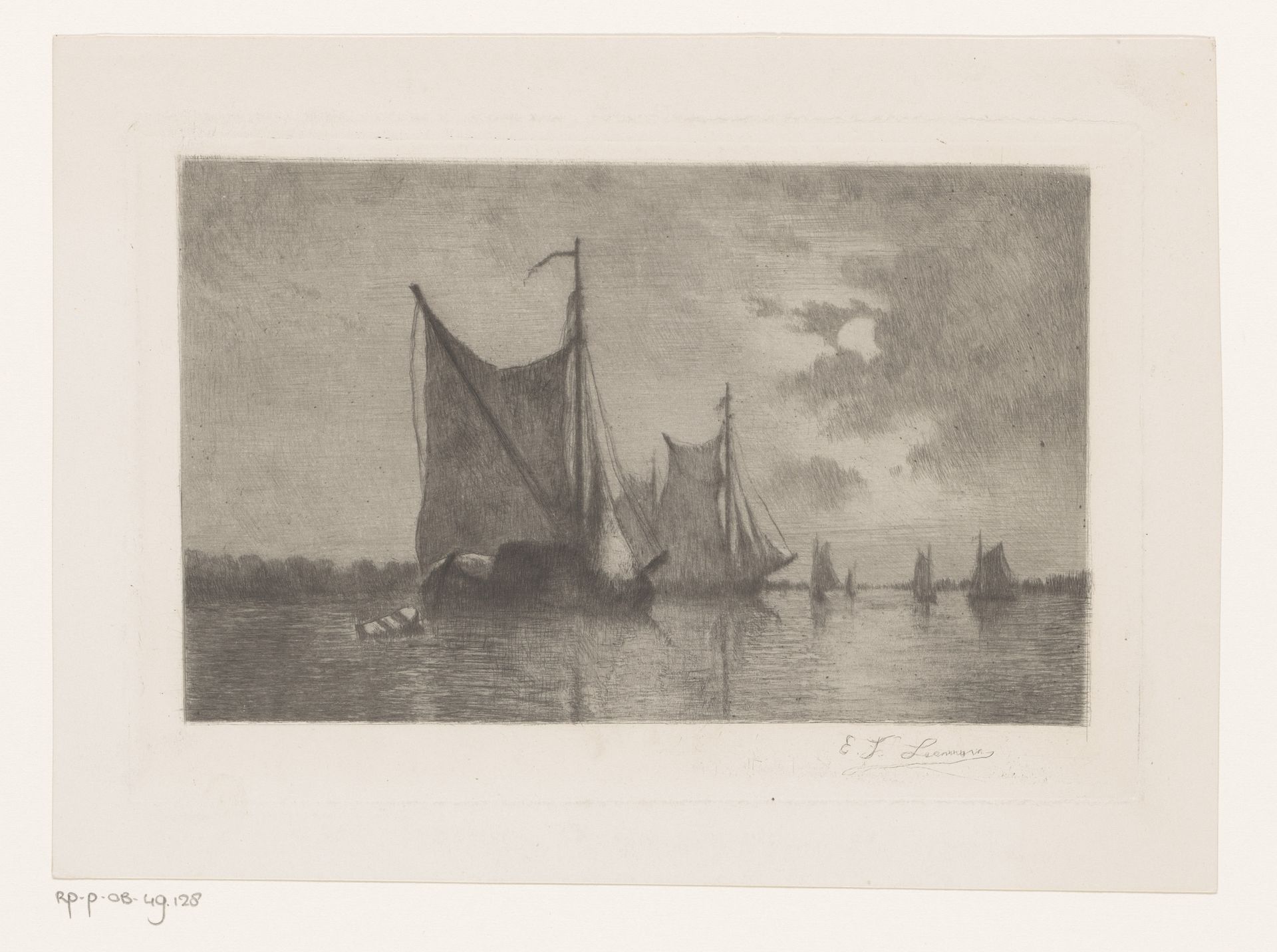 Riviergezicht bij maanlicht by Egide François Leemans